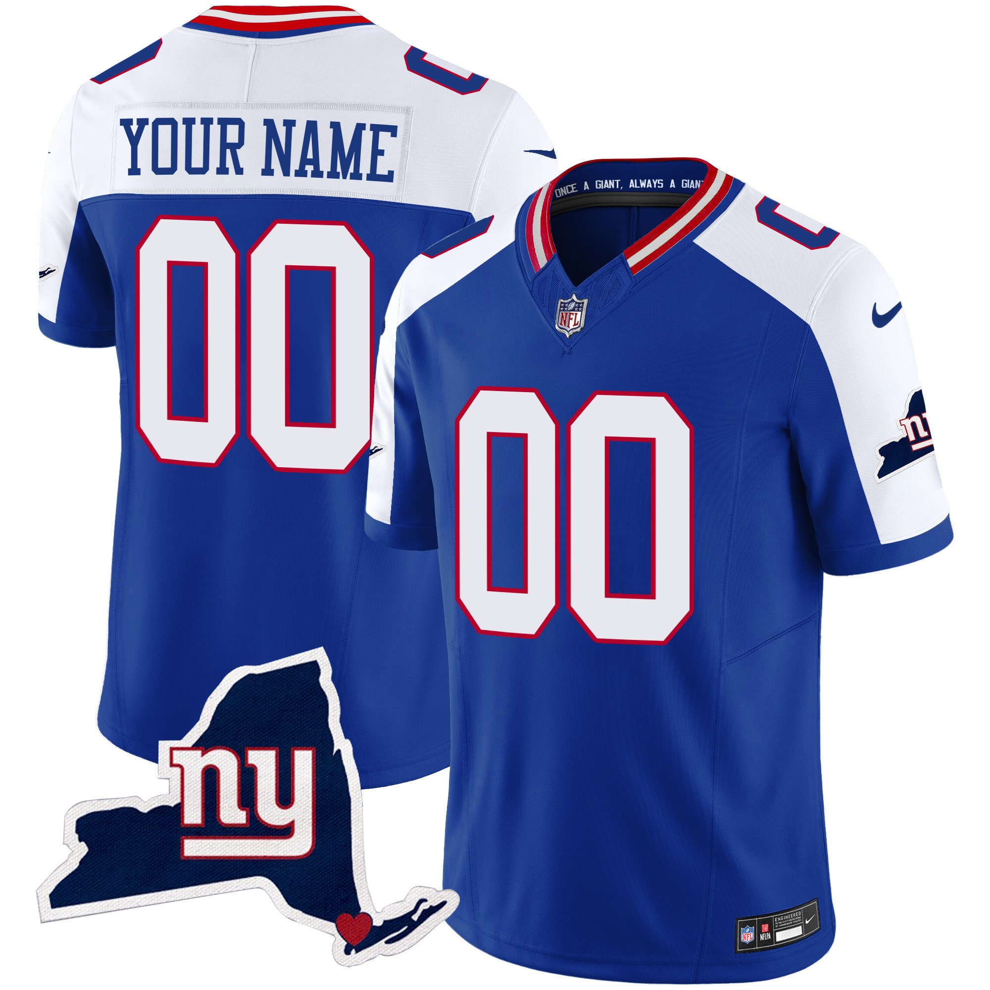 Men's New York Giants New York State Map Patch Limited Custom Royal Alternate Jersey - All Stitched