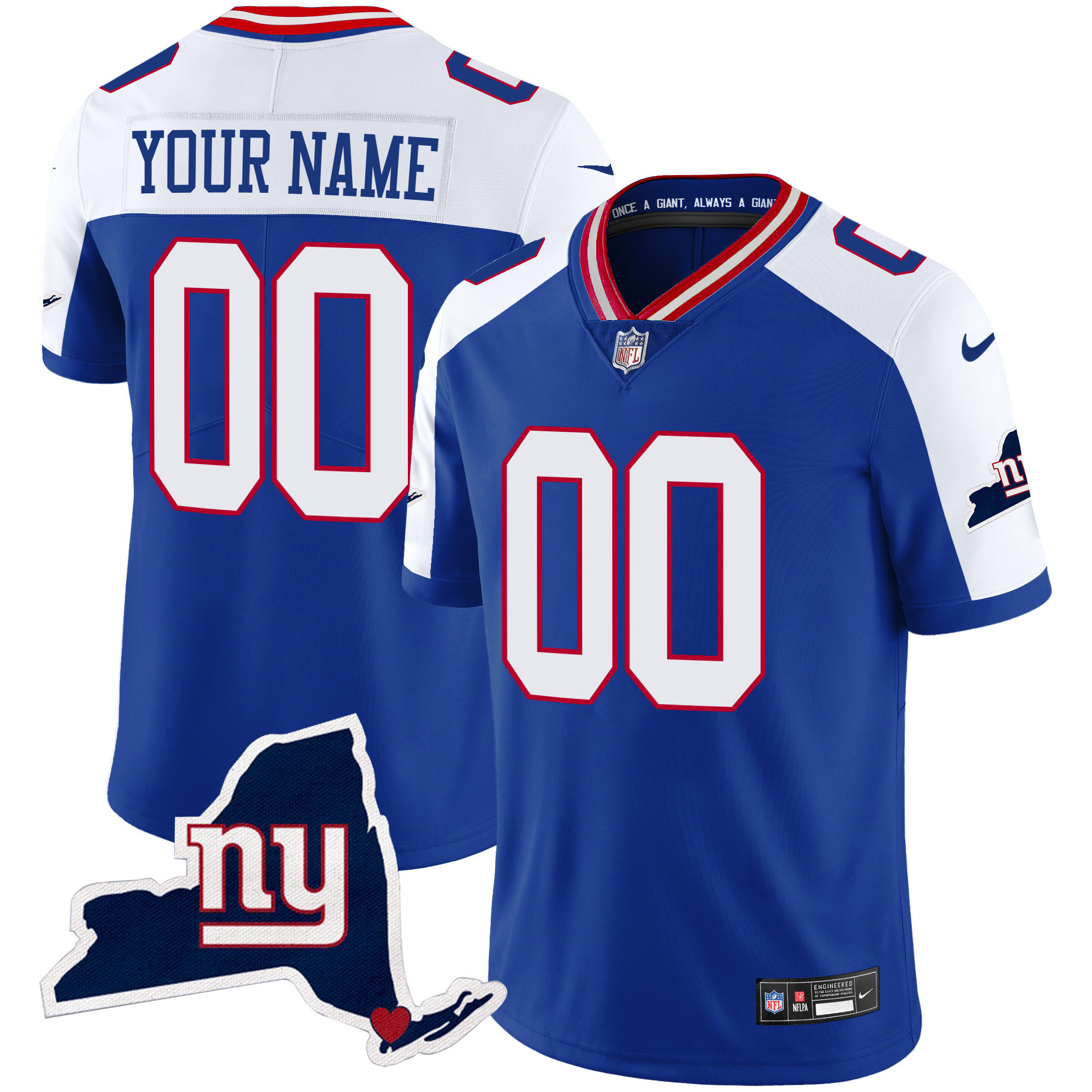 Men's New York Giants New York State Map Patch Limited Custom Royal Alternate Jersey - All Stitched