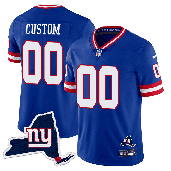 Men's New York Giants New York State Map Patch Limited Custom Royal Jersey - All Stitched