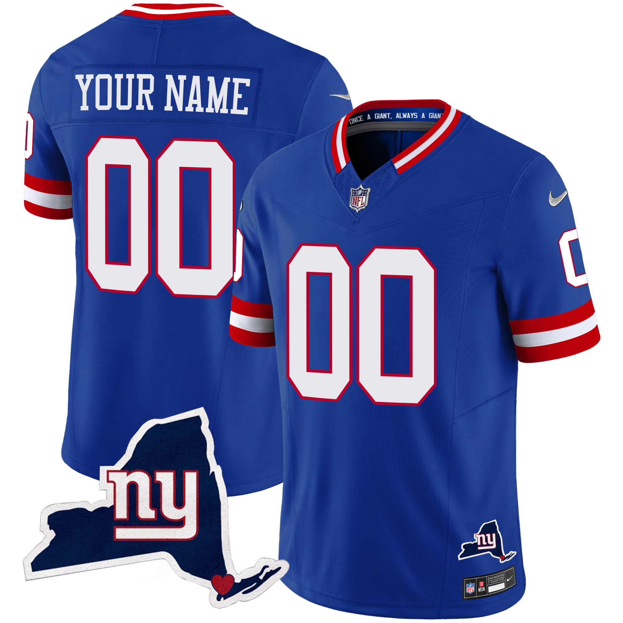 Men's New York Giants New York State Map Patch Limited Custom Royal Jersey - All Stitched