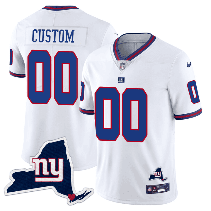 Men's New York Giants New York State Map Patch Limited Custom White Jersey - All Stitched