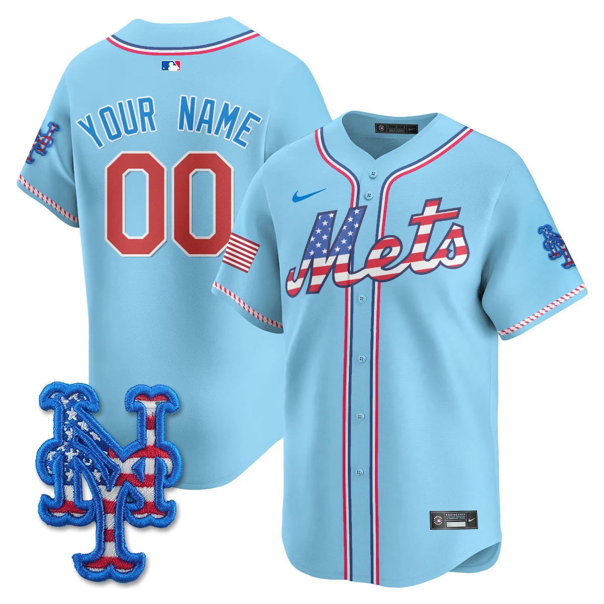 Men's New York Mets 2025 Fourth of July Vapor Premier Limited Custom Light Blue Jersey - All Stitched
