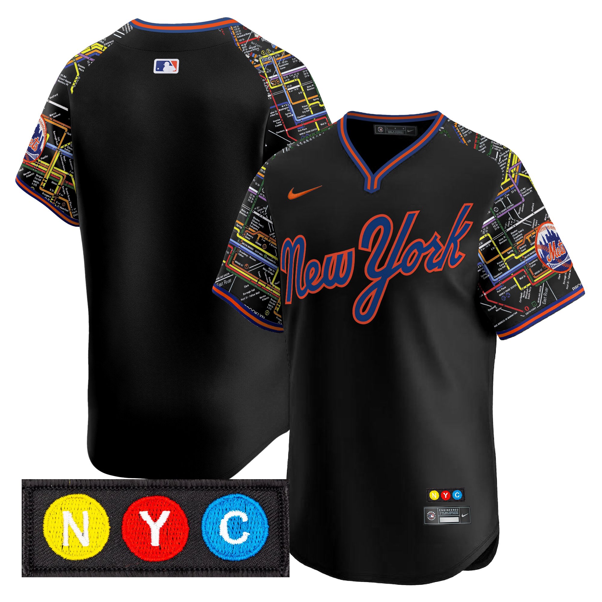 Men's New York Mets Subway Style Vapor Premier Limited Black Jersey - Stitched