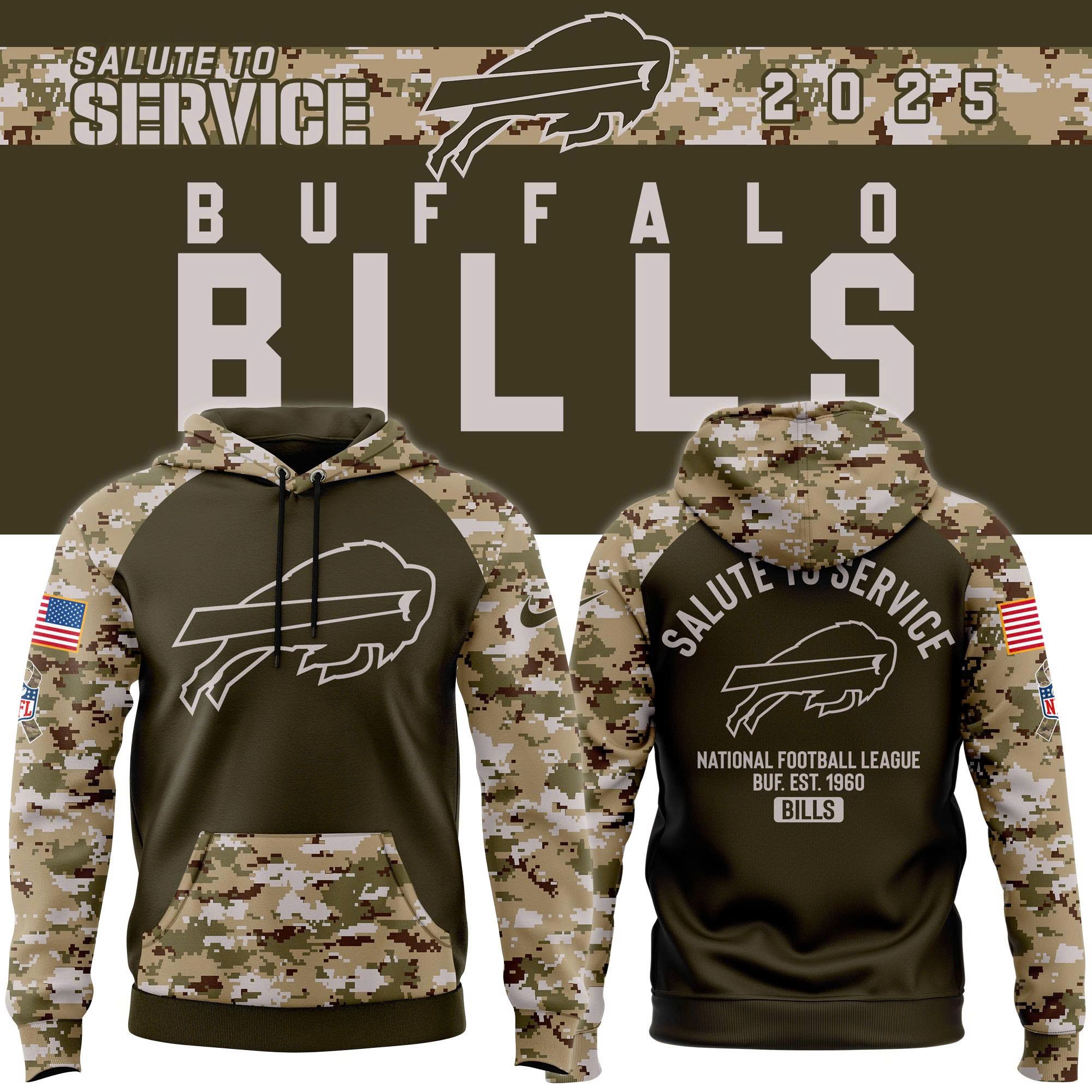 Men's Nike Bills 2025 Salute Service Olive Camo Hoodie