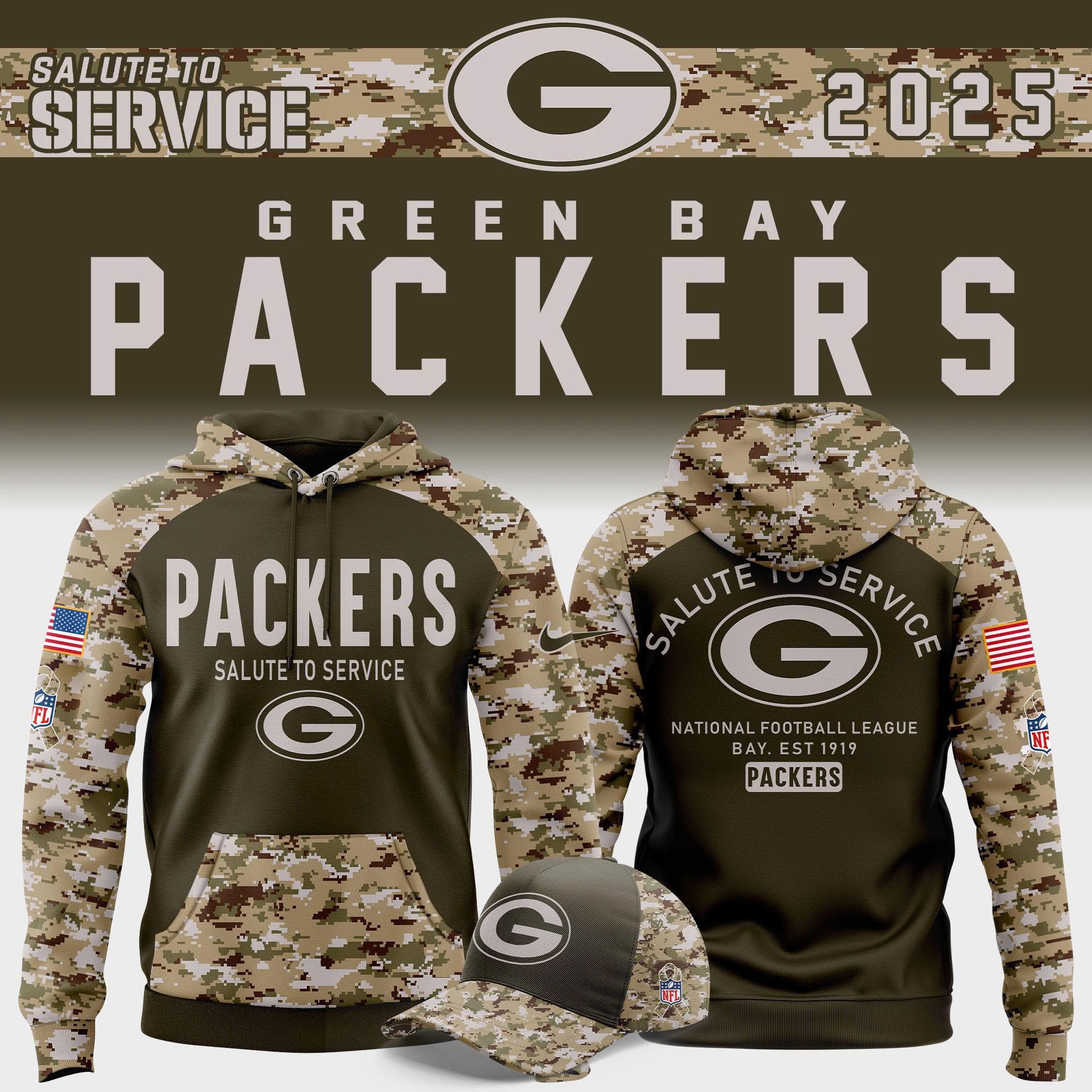 Men's Packers Nike Olive Camo Salute Service Limited Hoodie