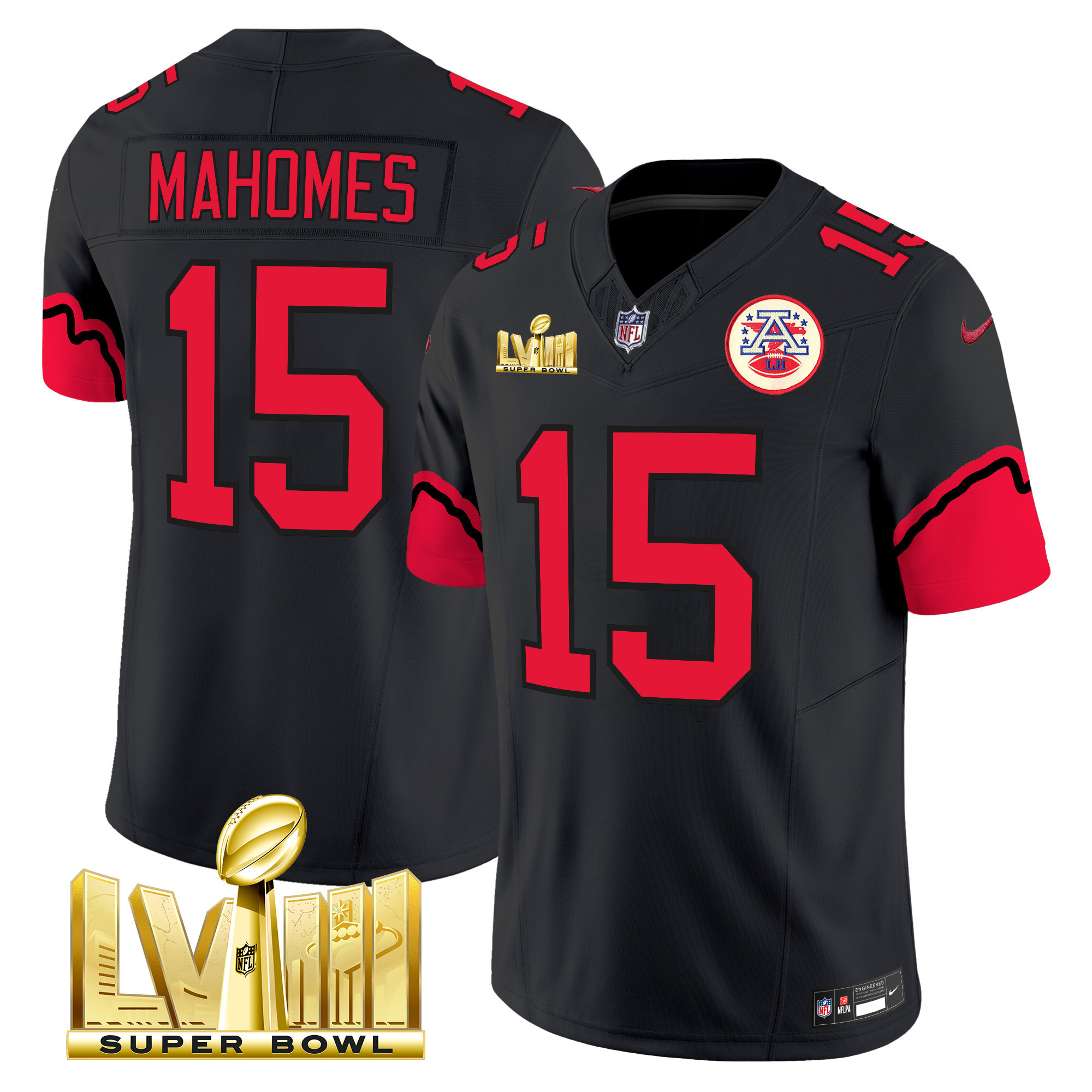 Men's Patrick Mahomes Kansas City Chiefs Super Bowl LVIII Vapor Limited Black Jersey - All Stitched