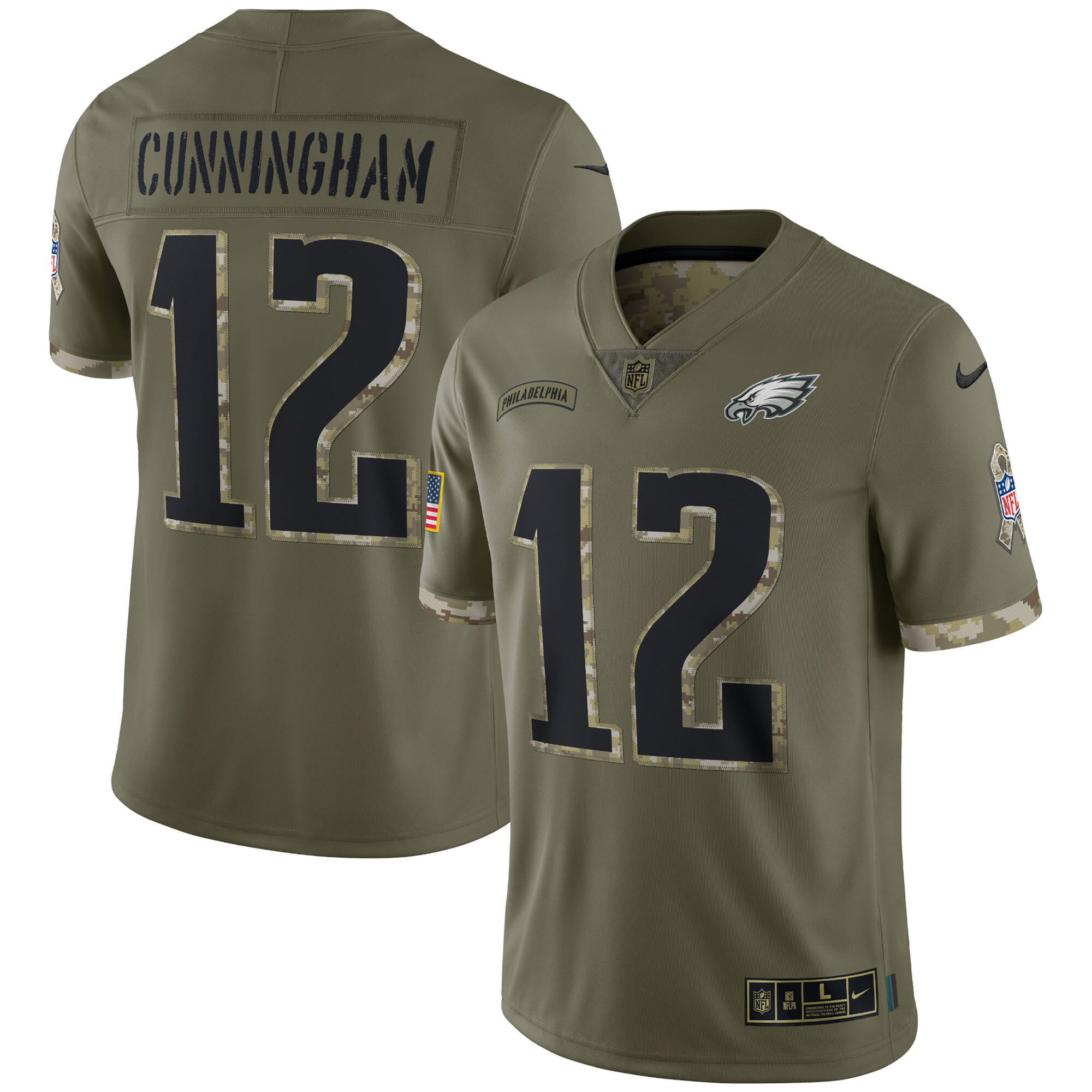 Men's Philadelphia Eagles 2022 Salute To Service Retired Player Limited - Olive - All Stitched Randall Cunningham Jersey - All Stitched
