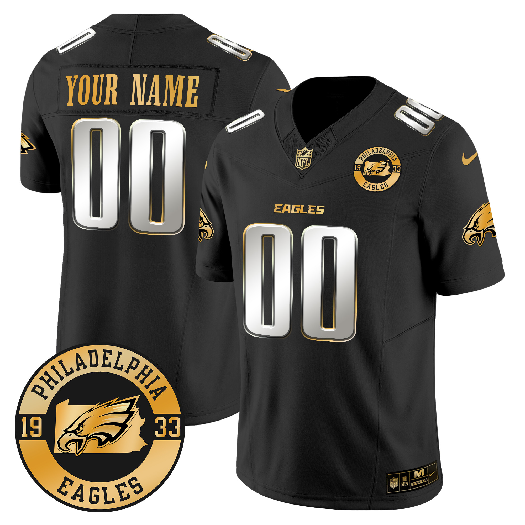 Men's Philadelphia Eagles 2024 Gold Vapor Limited Custom Black Limited Jersey - All Stitched