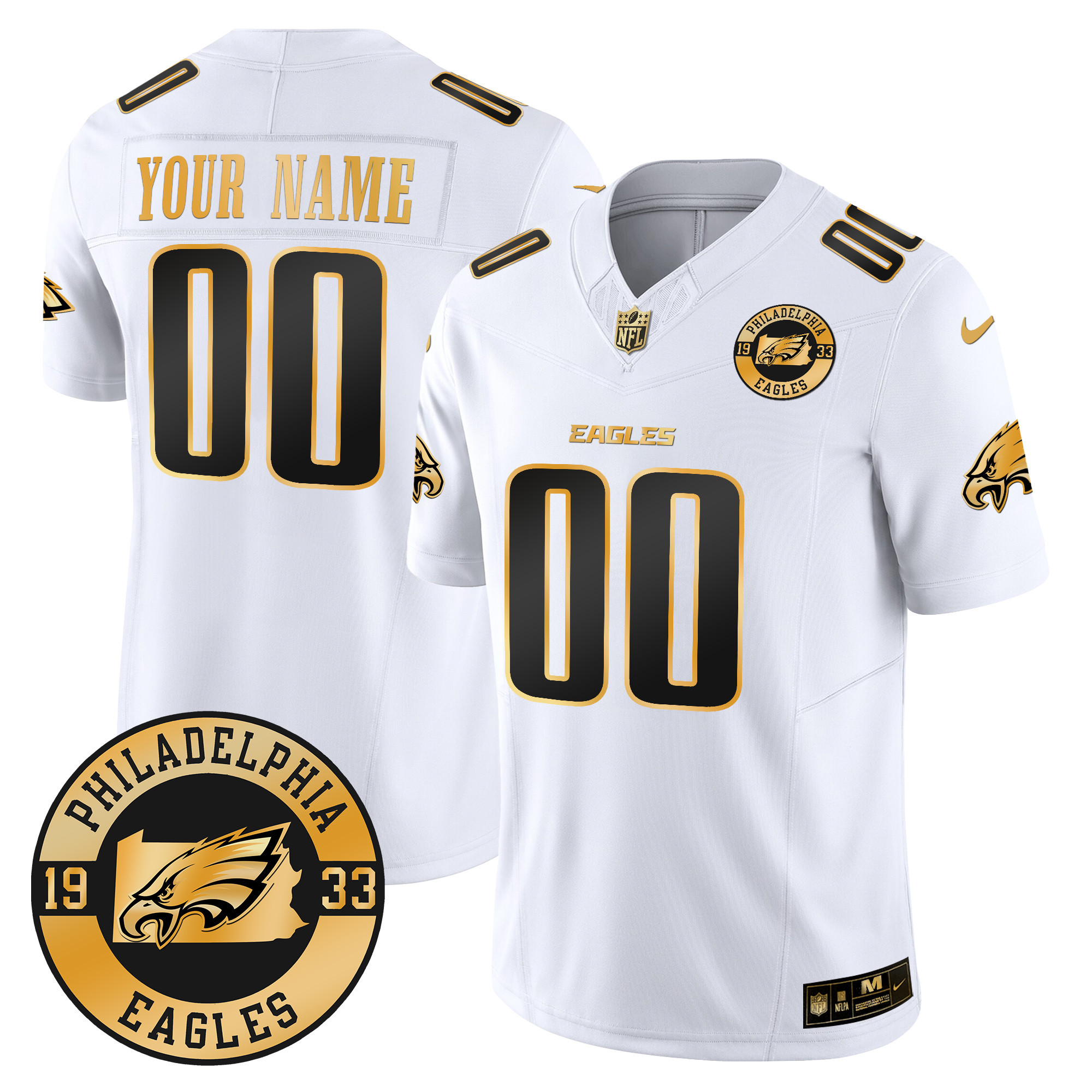 Men's Philadelphia Eagles 2024 Gold Vapor Limited Custom White Gold Jersey - All Stitched
