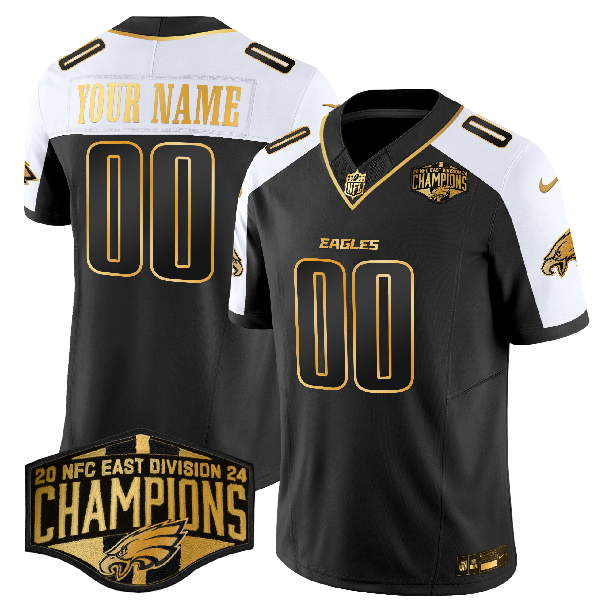 Men's Philadelphia Eagles 2024 NFC East Division Champions Gold Vapor Limited Custom Alternate Jersey - All Stitched