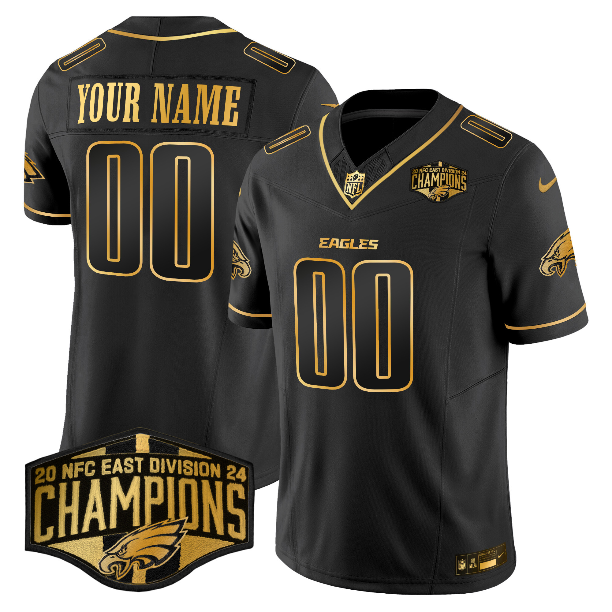 Men's Philadelphia Eagles 2024 NFC East Division Champions Gold Vapor Limited Custom Black Gold Jersey - All Stitched