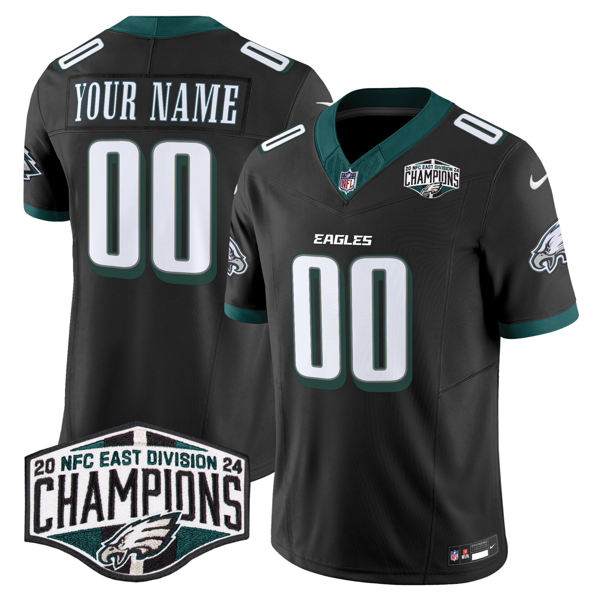 Men's Philadelphia Eagles 2024 NFC East Division Champions Vapor Limited Custom Black Jersey - All Stitched