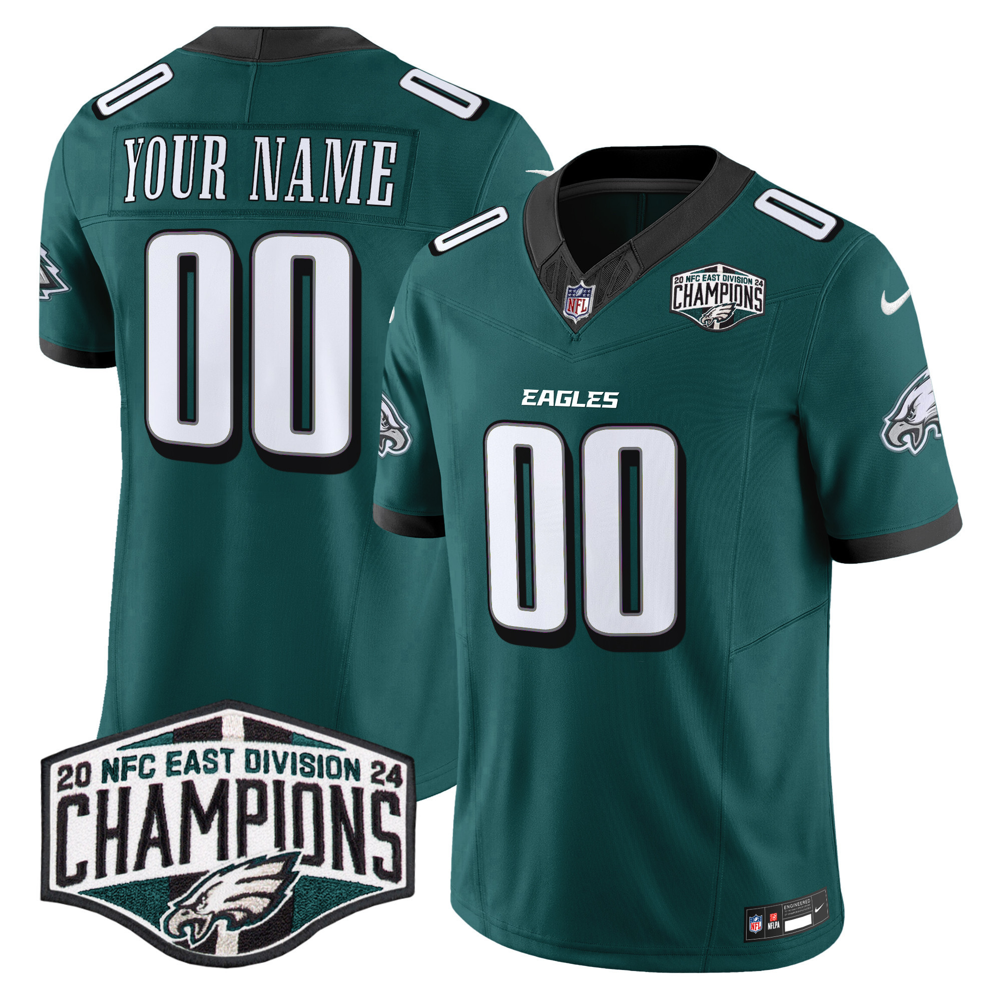 Men's Philadelphia Eagles 2024 NFC East Division Champions Vapor Limited Custom Midnight Green Jersey - All Stitched