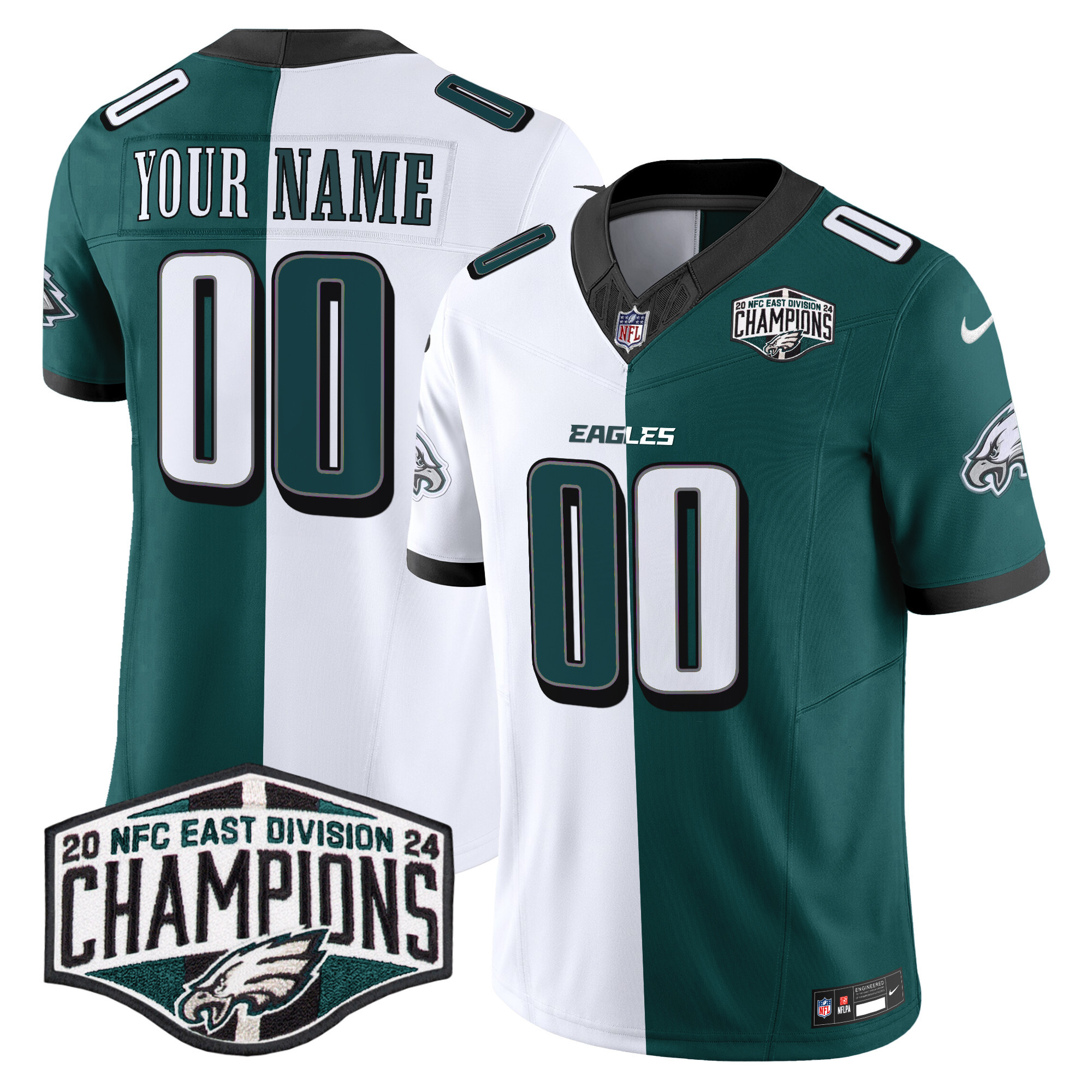 Men's Philadelphia Eagles 2024 NFC East Division Champions Vapor Limited Custom Split Jersey - All Stitched