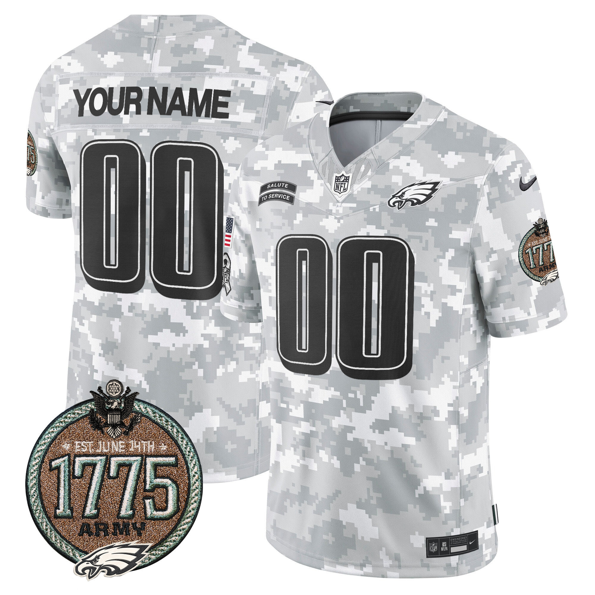 Men's Philadelphia Eagles 2024 Salute to Service Establishment Year Patch Vapor Limited Custom Army Jersey - All Stitched