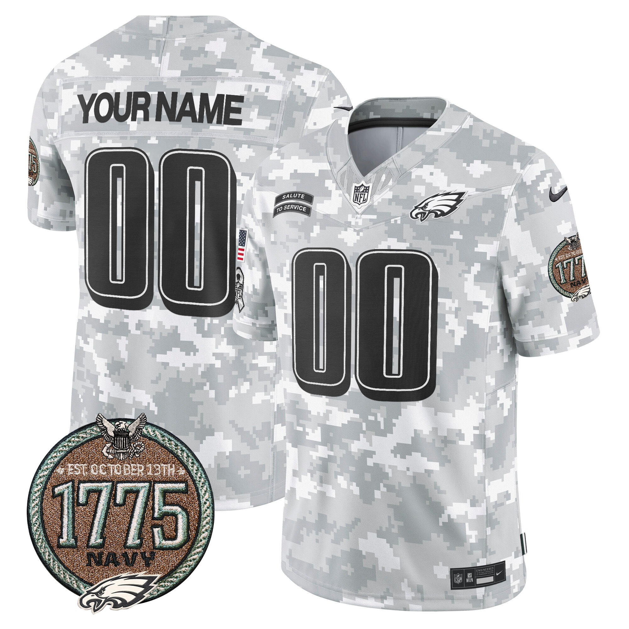 Men's Philadelphia Eagles 2024 Salute to Service Establishment Year Patch Vapor Limited Custom Navy Jersey - All Stitched