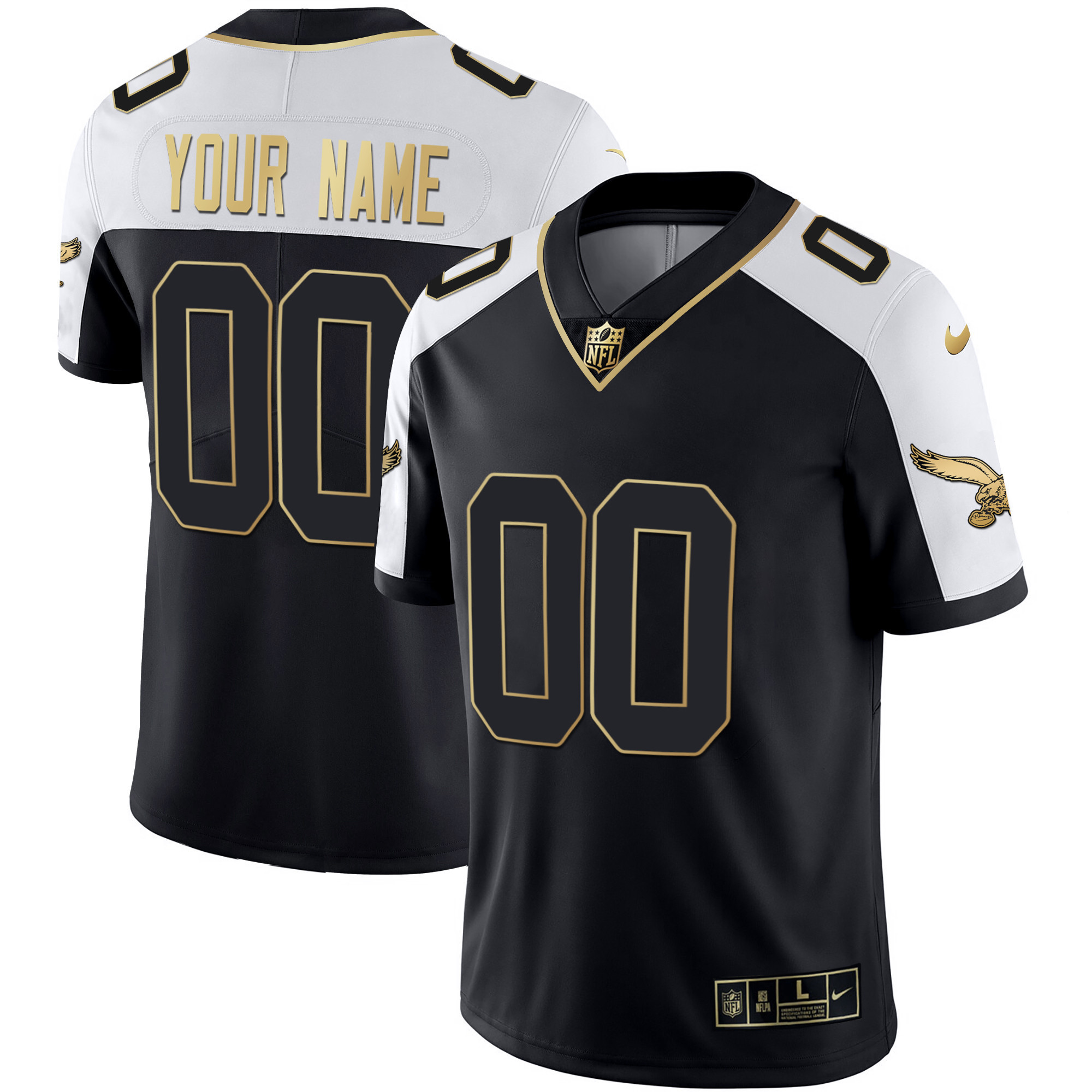 Men's Philadelphia Eagles Alternate Kelly Green & Gold Custom Black Gold Jersey - All Stitched