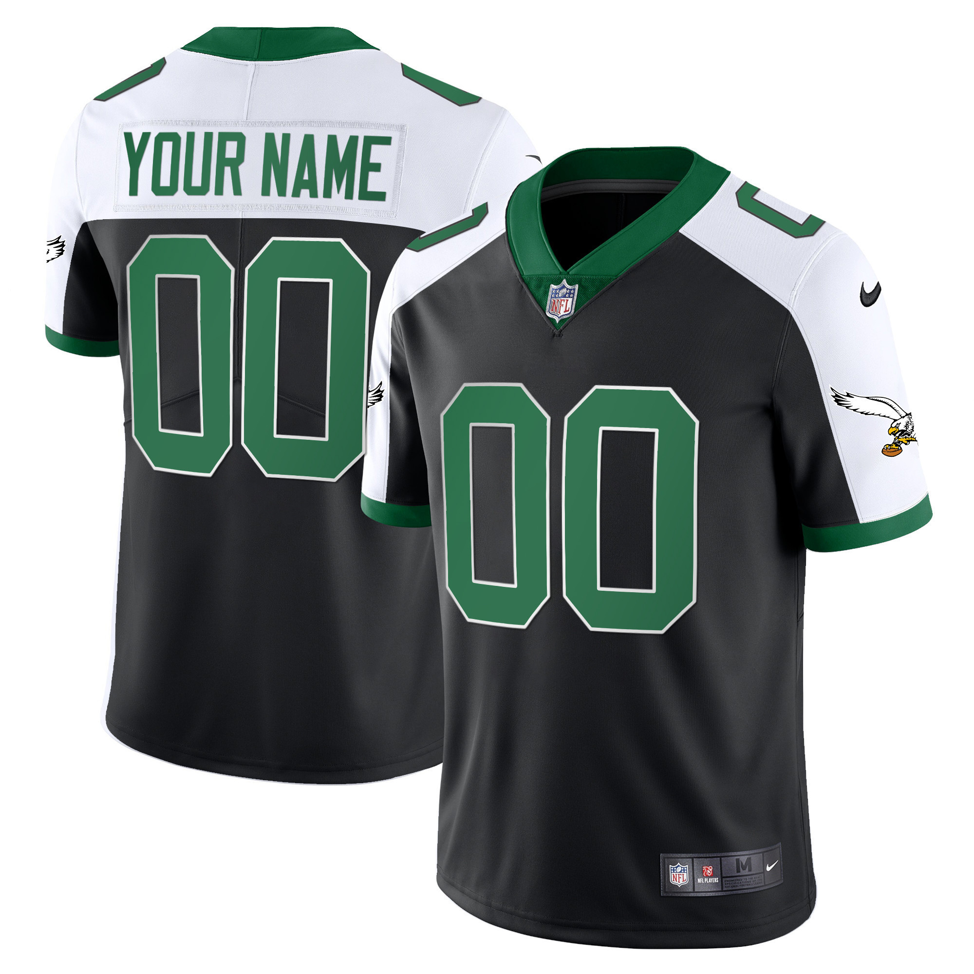 Men's Philadelphia Eagles Alternate Kelly Green & Gold Custom Black Jersey - All Stitched