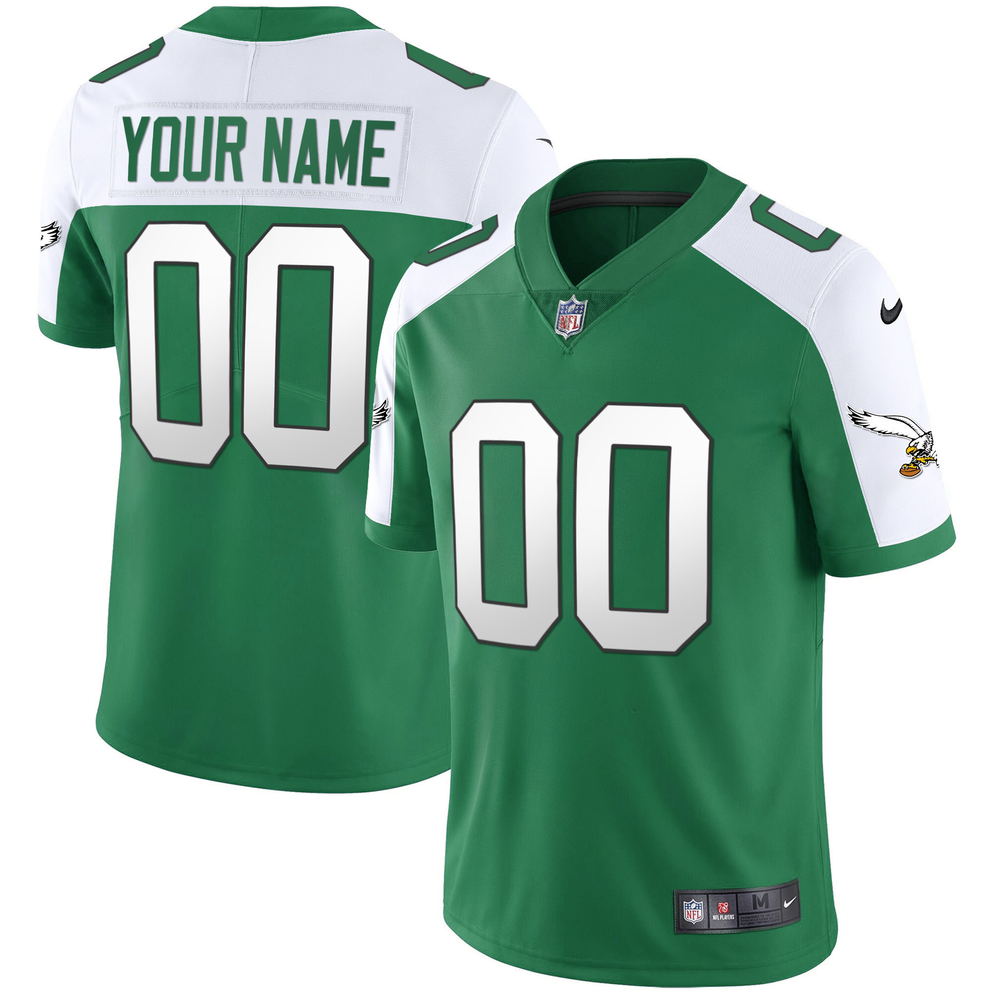 Men's Philadelphia Eagles Alternate Kelly Green & Gold Custom Kelly Jersey - All Stitched