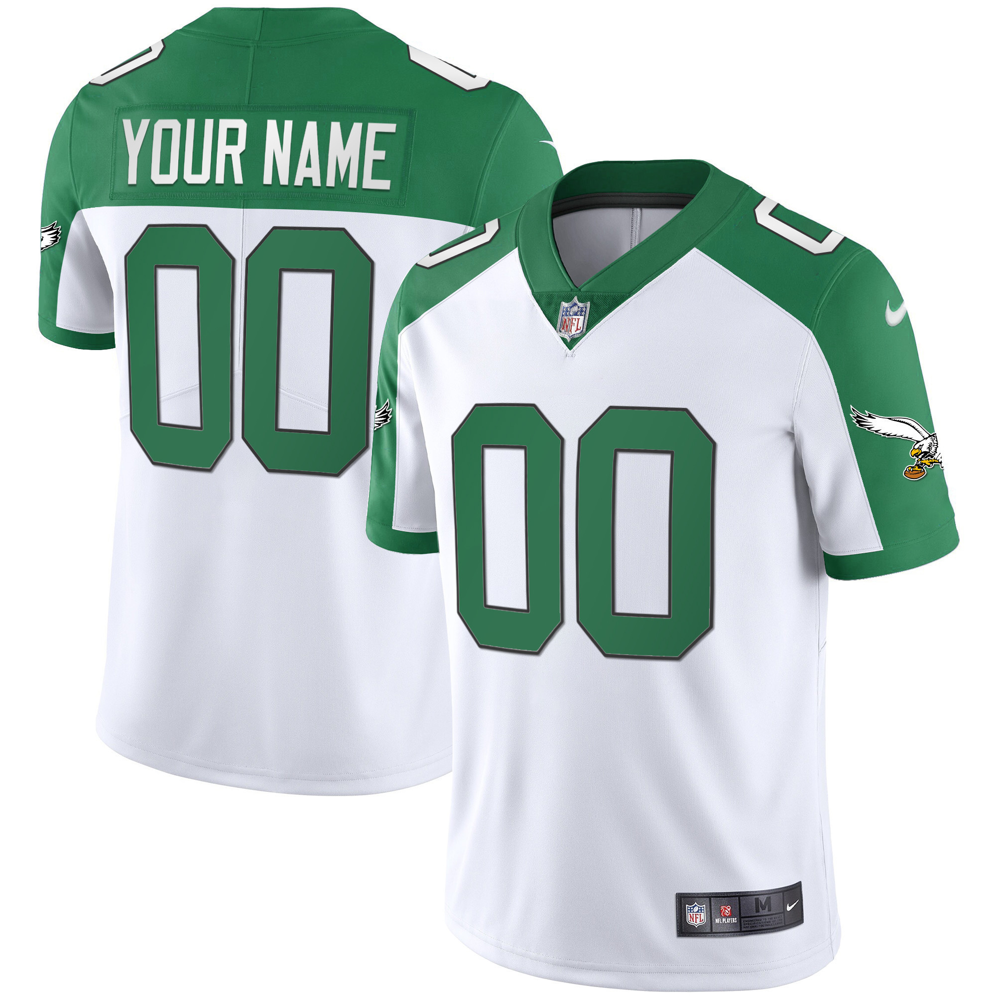 Men's Philadelphia Eagles Alternate Kelly Green & Gold Custom White Jersey - All Stitched
