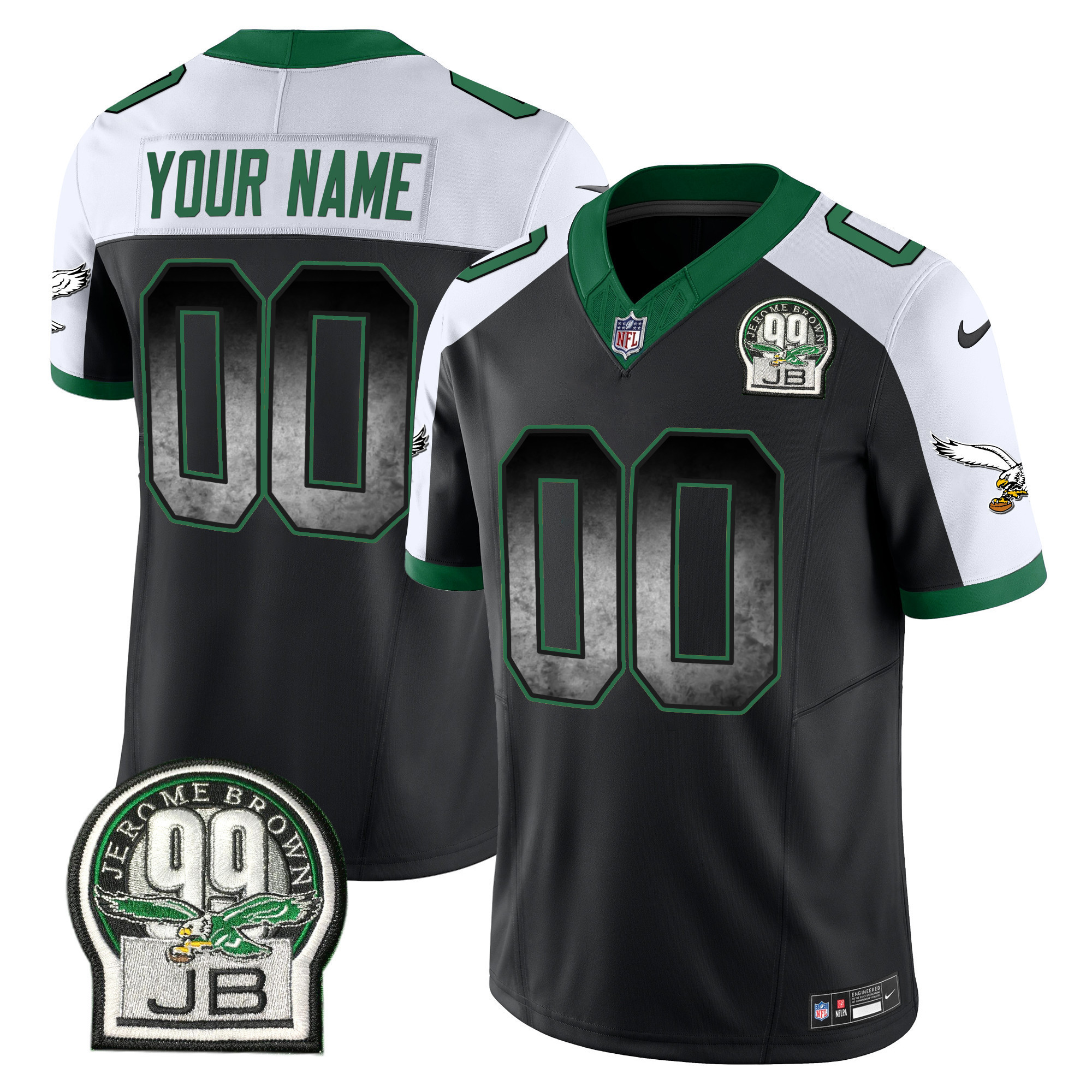 Men's Philadelphia Eagles Arch Smoke Kelly Green Vapor Custom Black Alternate Jersey - All Stitched