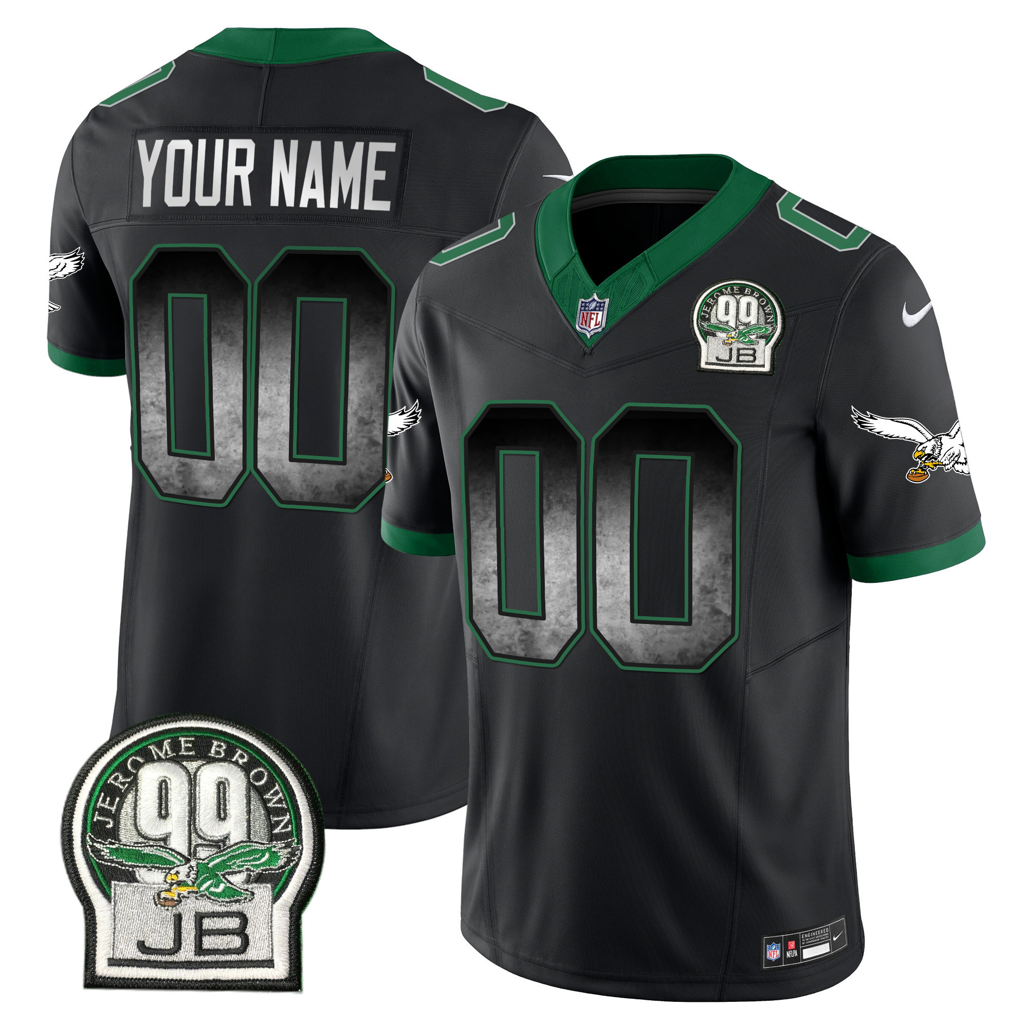 Men's Philadelphia Eagles Arch Smoke Kelly Green Vapor Custom Black Jersey - All Stitched