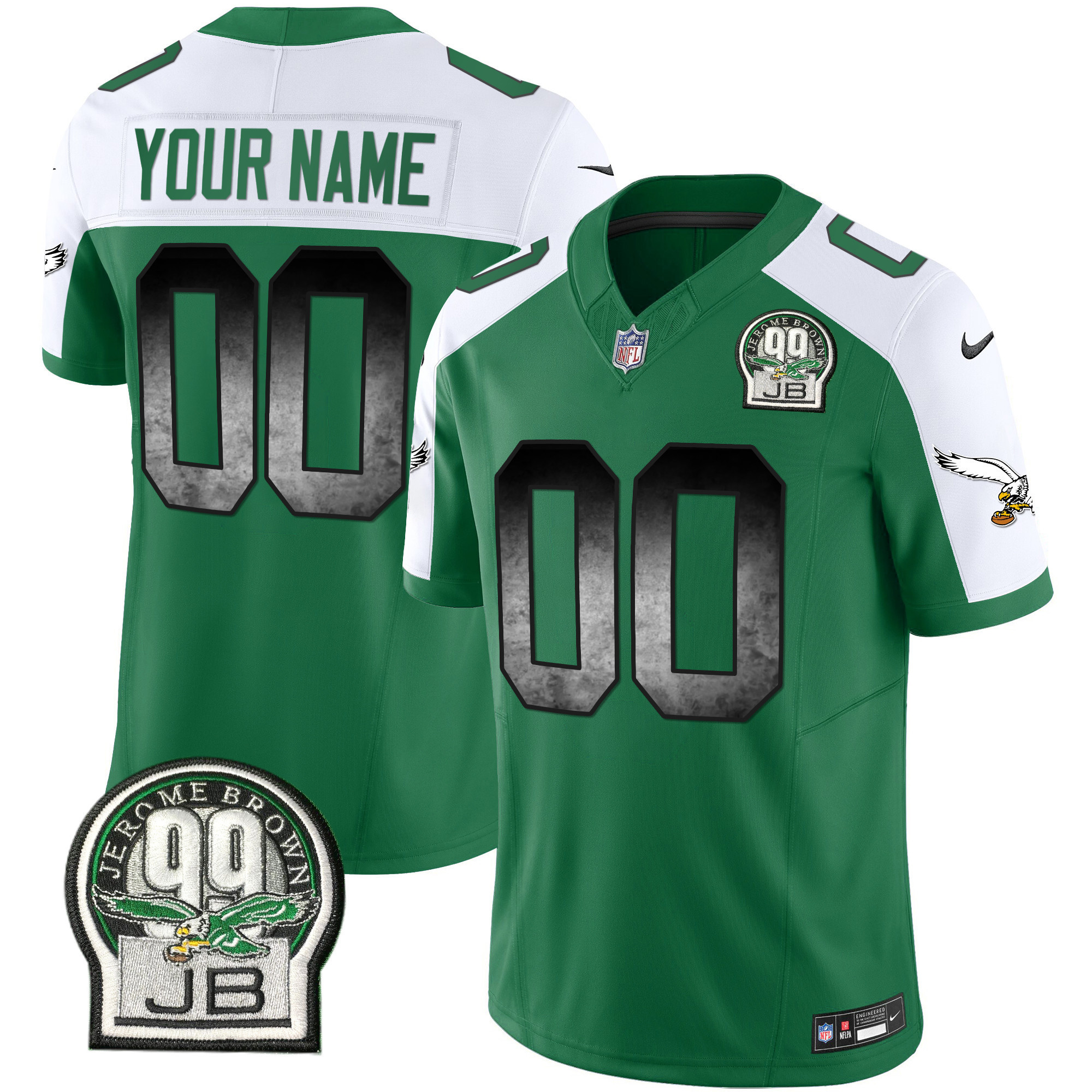 Men's Philadelphia Eagles Arch Smoke Kelly Green Vapor Custom Kelly Alternate Jersey - All Stitched