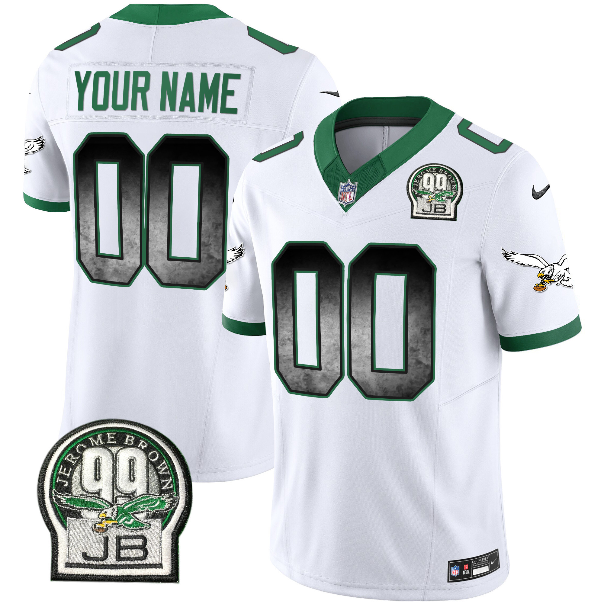 Men's Philadelphia Eagles Arch Smoke Kelly Green Vapor Custom Kelly White Jersey - All Stitched