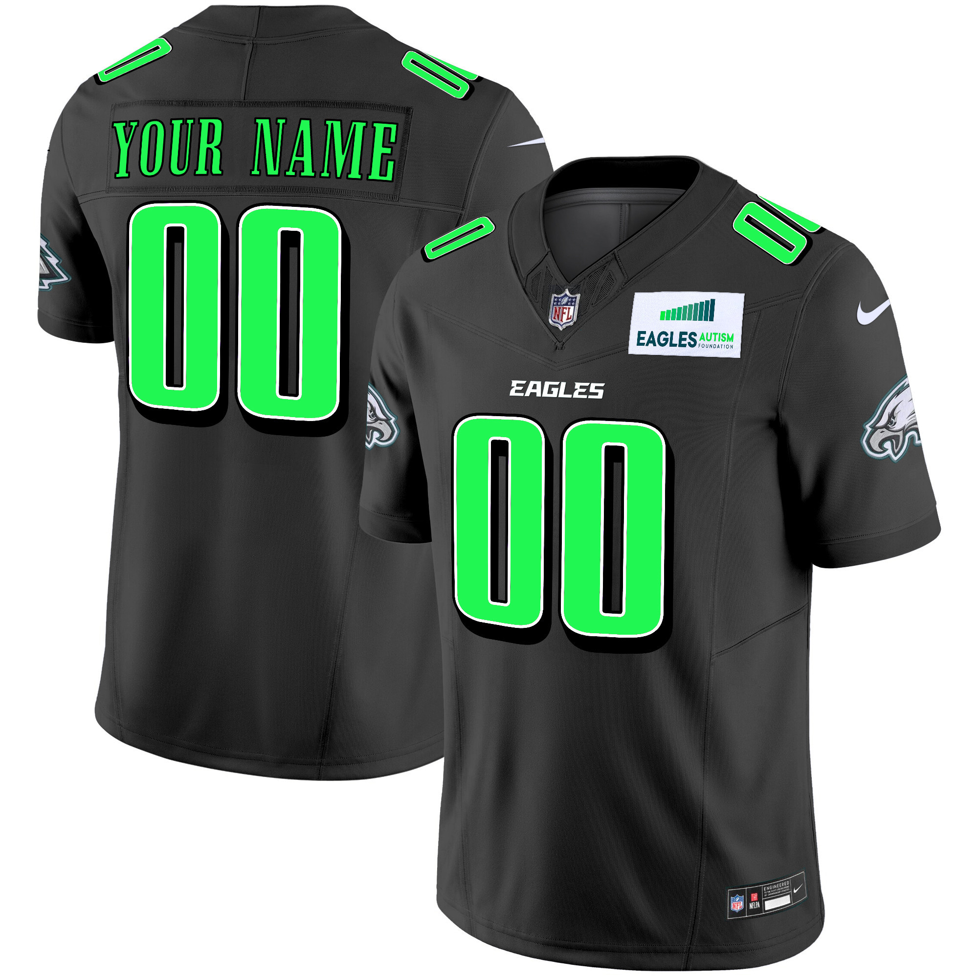 Men's Philadelphia Eagles Autism Foundation Patch Vapor Limited Custom Black Jersey - All Stitched