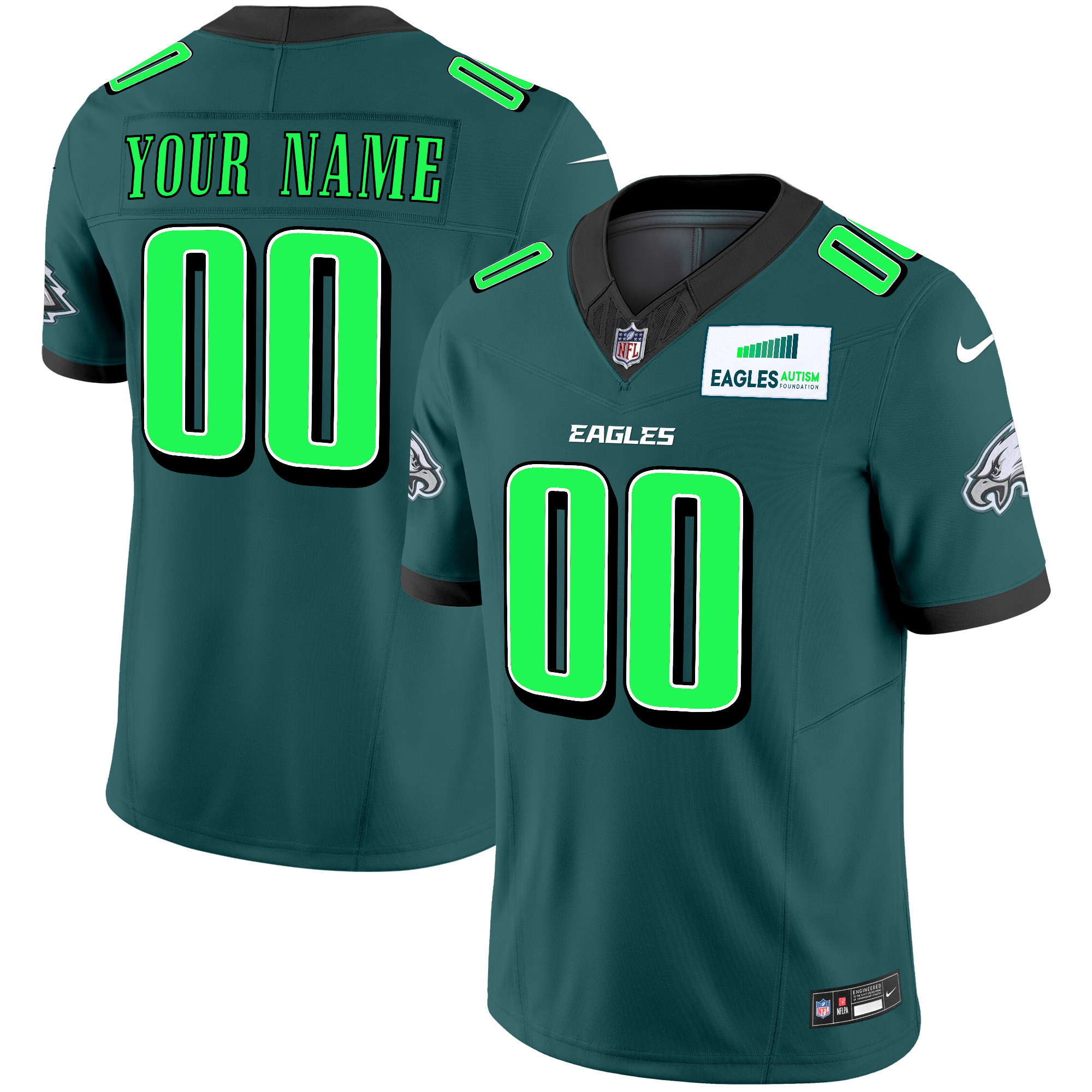 Men's Philadelphia Eagles Autism Foundation Patch Vapor Limited Custom Midnight Green Jersey - All Stitched