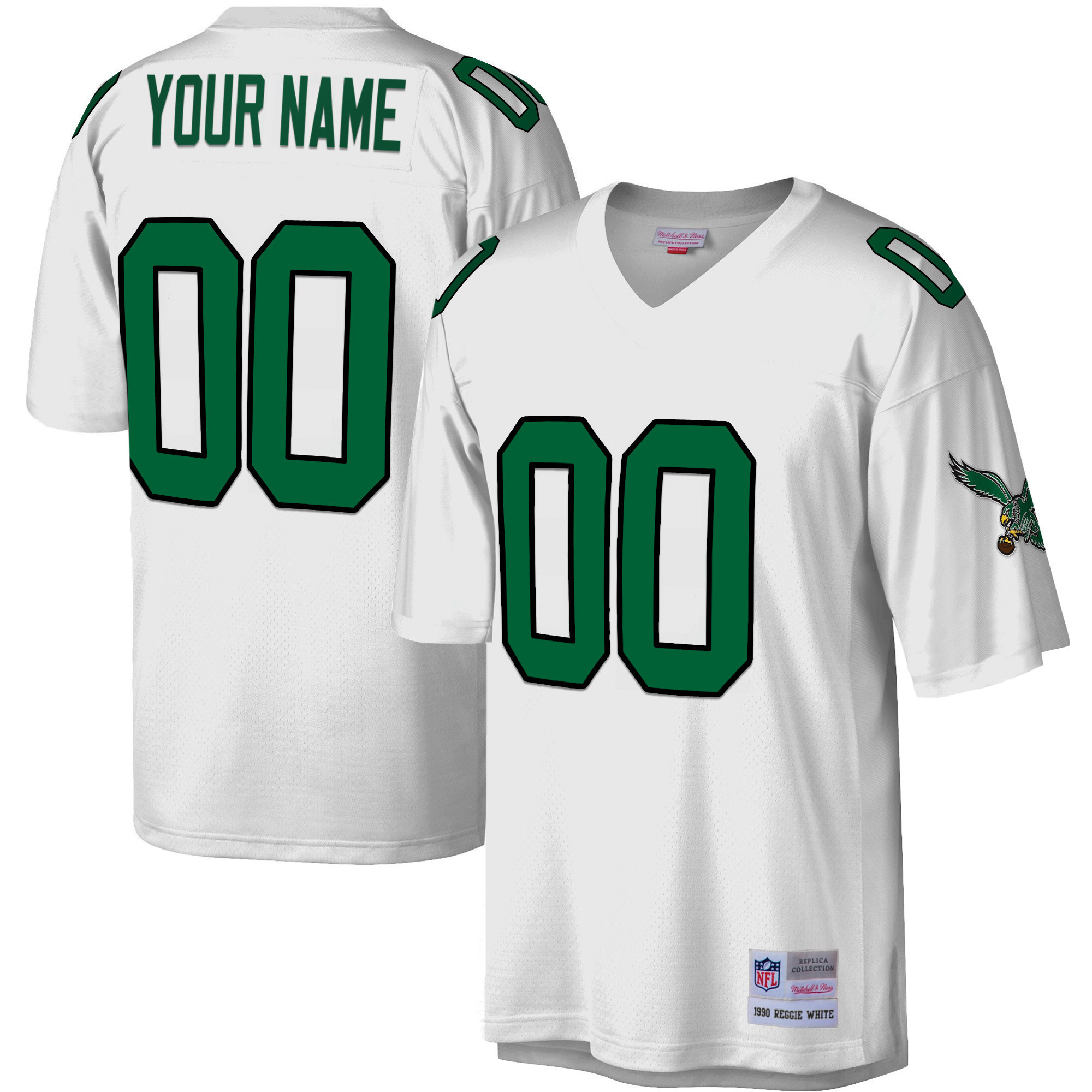 Men's Philadelphia Eagles Big & Tall 1990 Legacy White Custom Kelly White Jersey - All Stitched