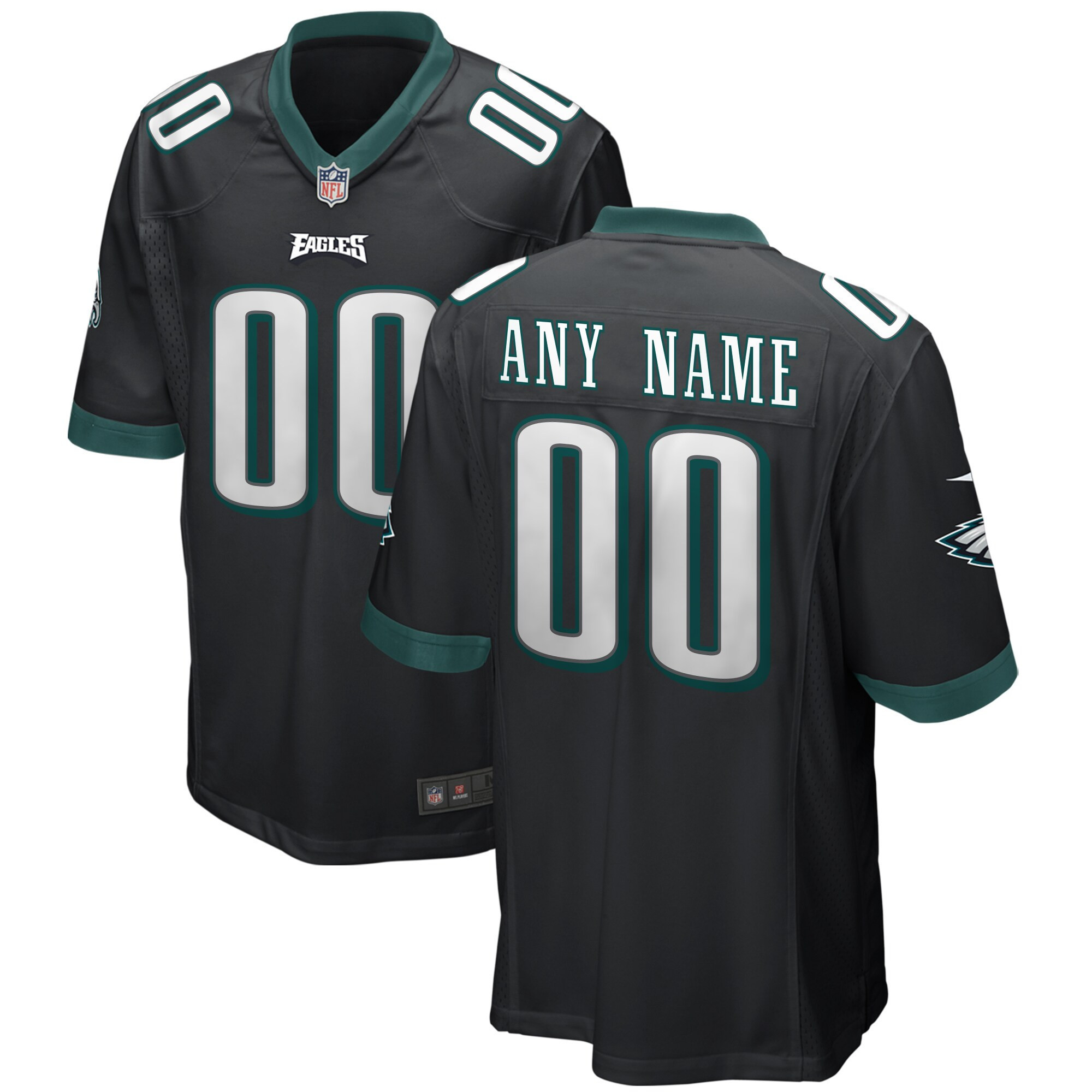 Men's Philadelphia Eagles Custom Game - All Stitched Black Jersey - All Stitched