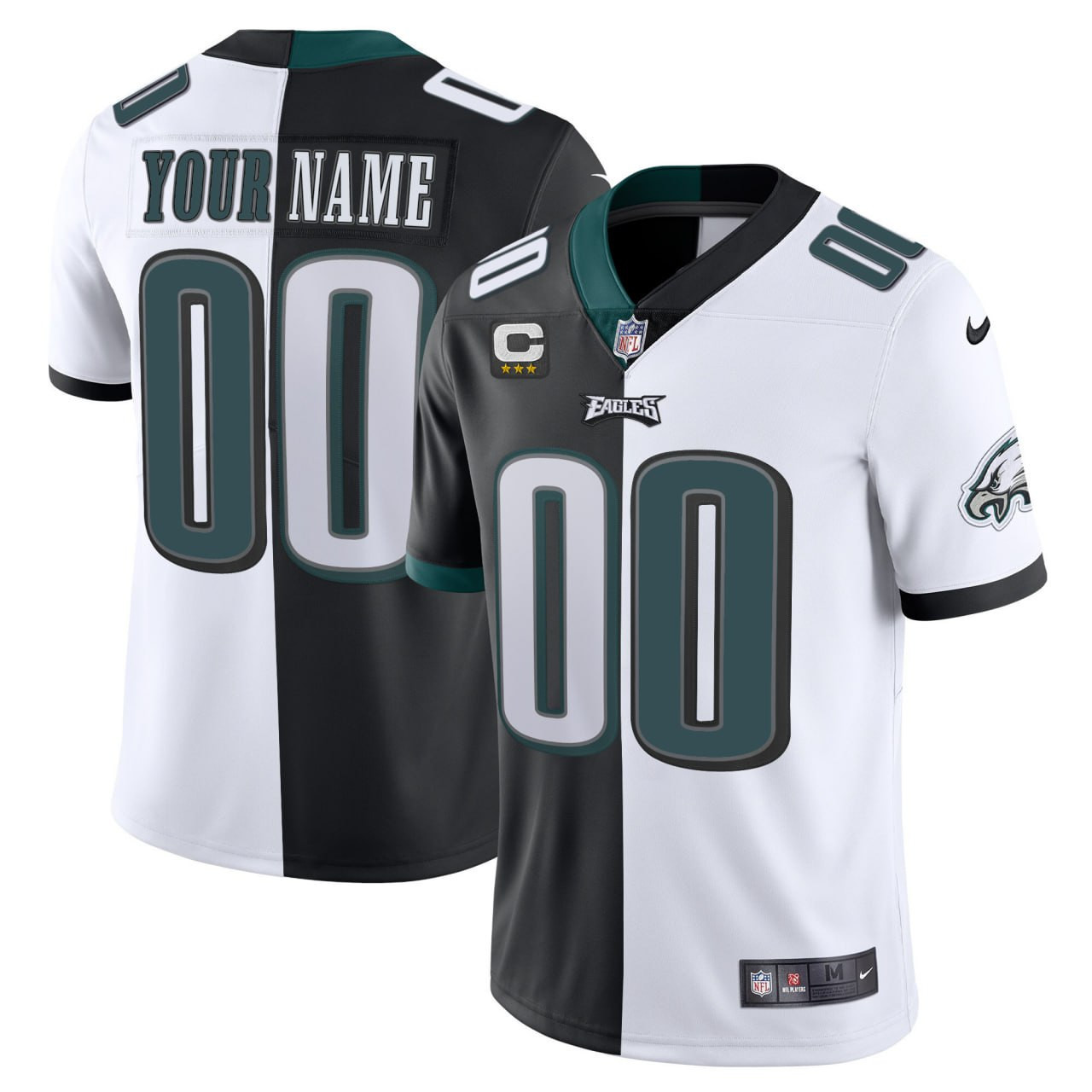 Men's Philadelphia Eagles Custom Split Black White Split Jersey - All Stitched