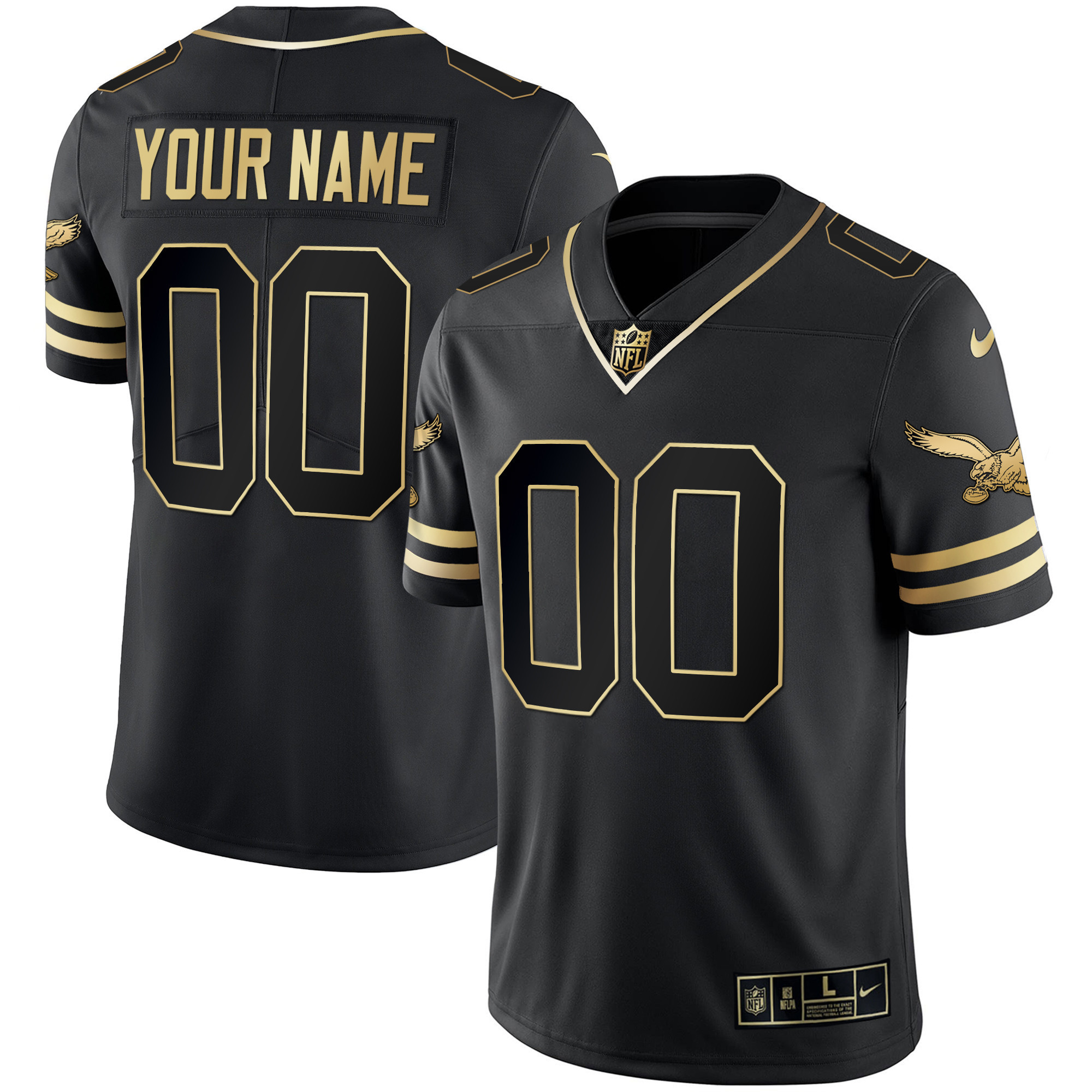 Men's Philadelphia Eagles Gold & Kelly Vapor Custom Black Gold Jersey - All Stitched