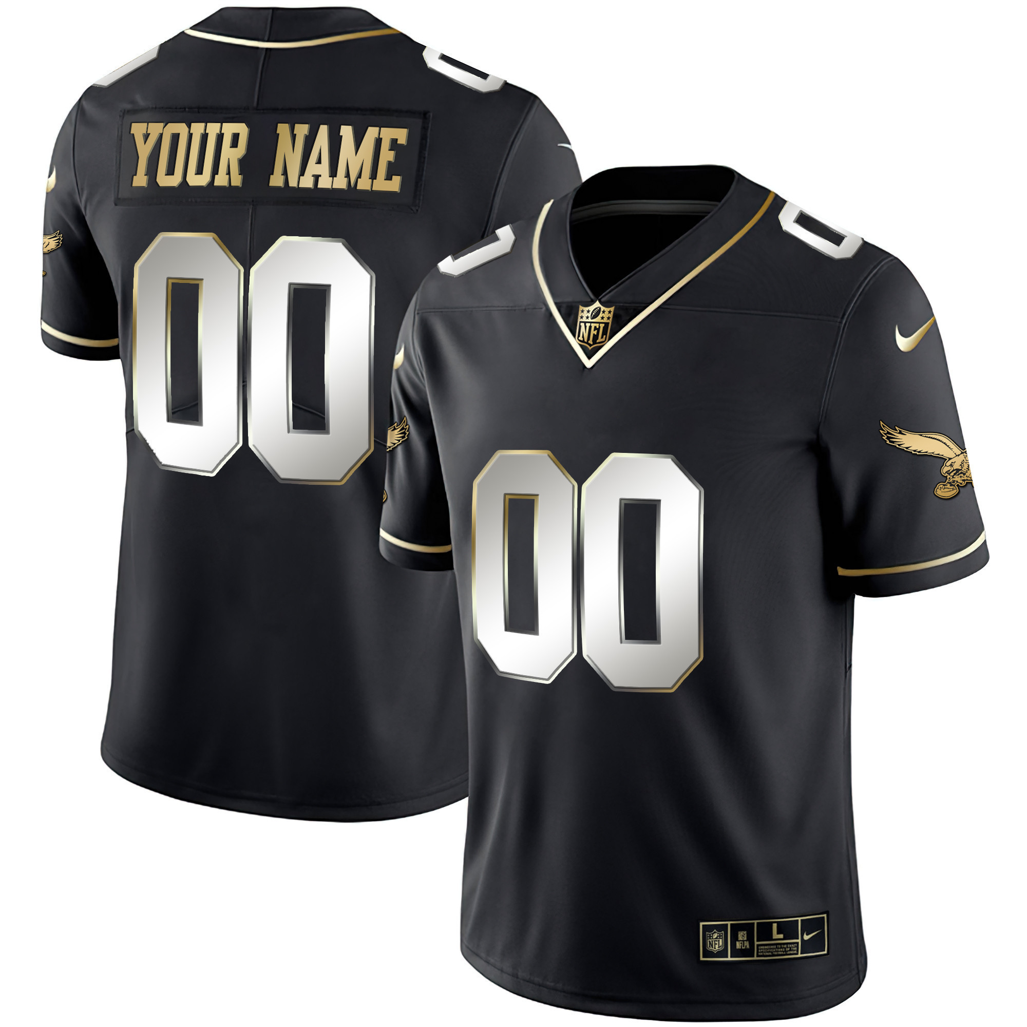 Men's Philadelphia Eagles Gold & Kelly Vapor Custom Black Limited Jersey - All Stitched
