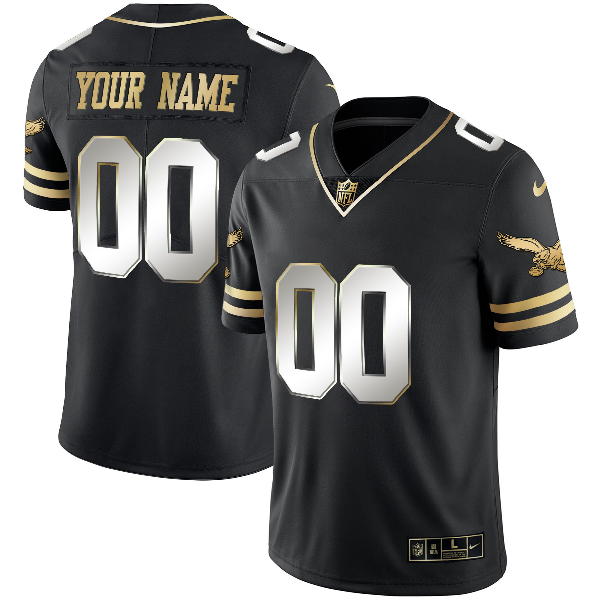Men's Philadelphia Eagles Gold & Kelly Vapor Custom Black Limited Jersey - All Stitched