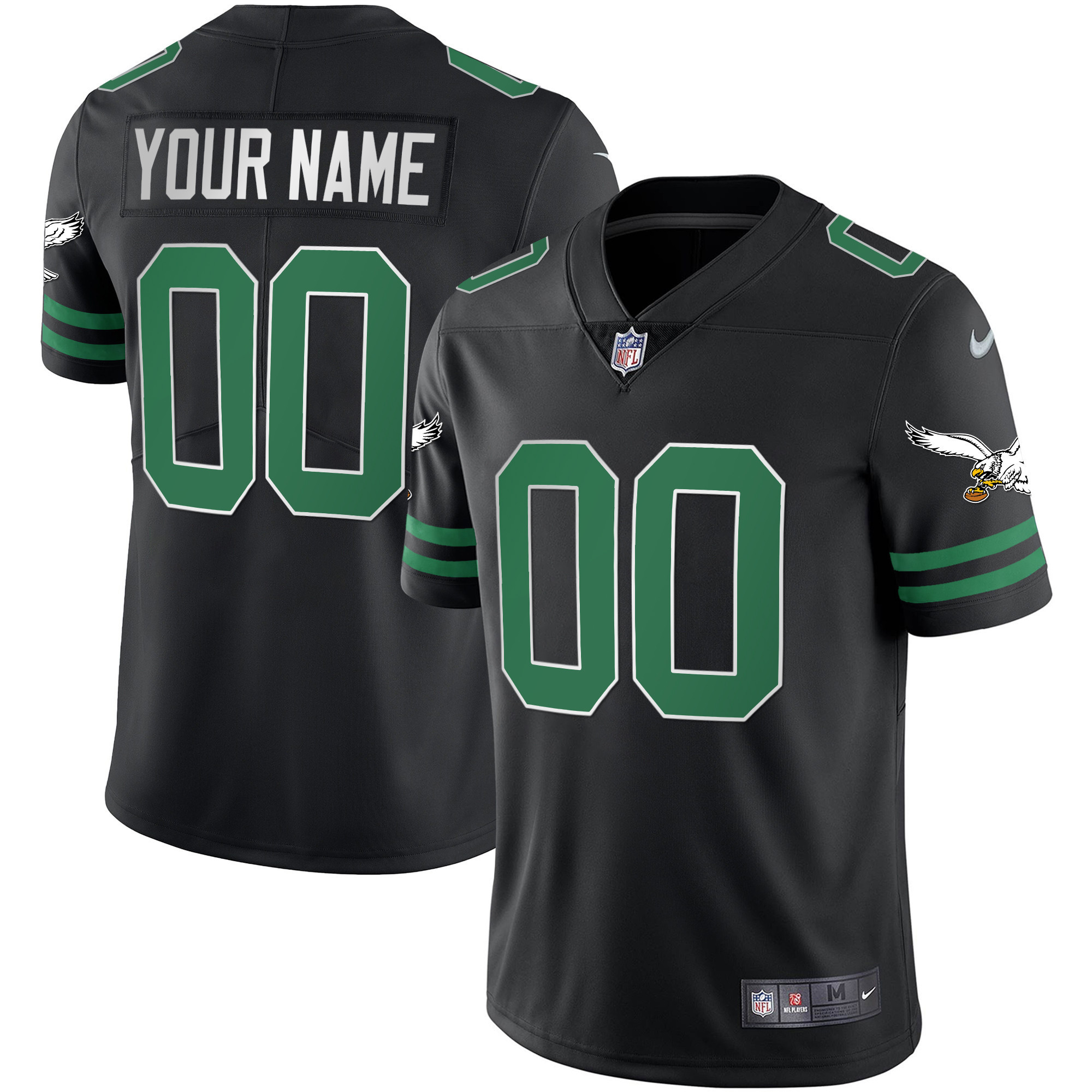 Men's Philadelphia Eagles Gold & Kelly Vapor Custom Kelly Black Jersey - All Stitched