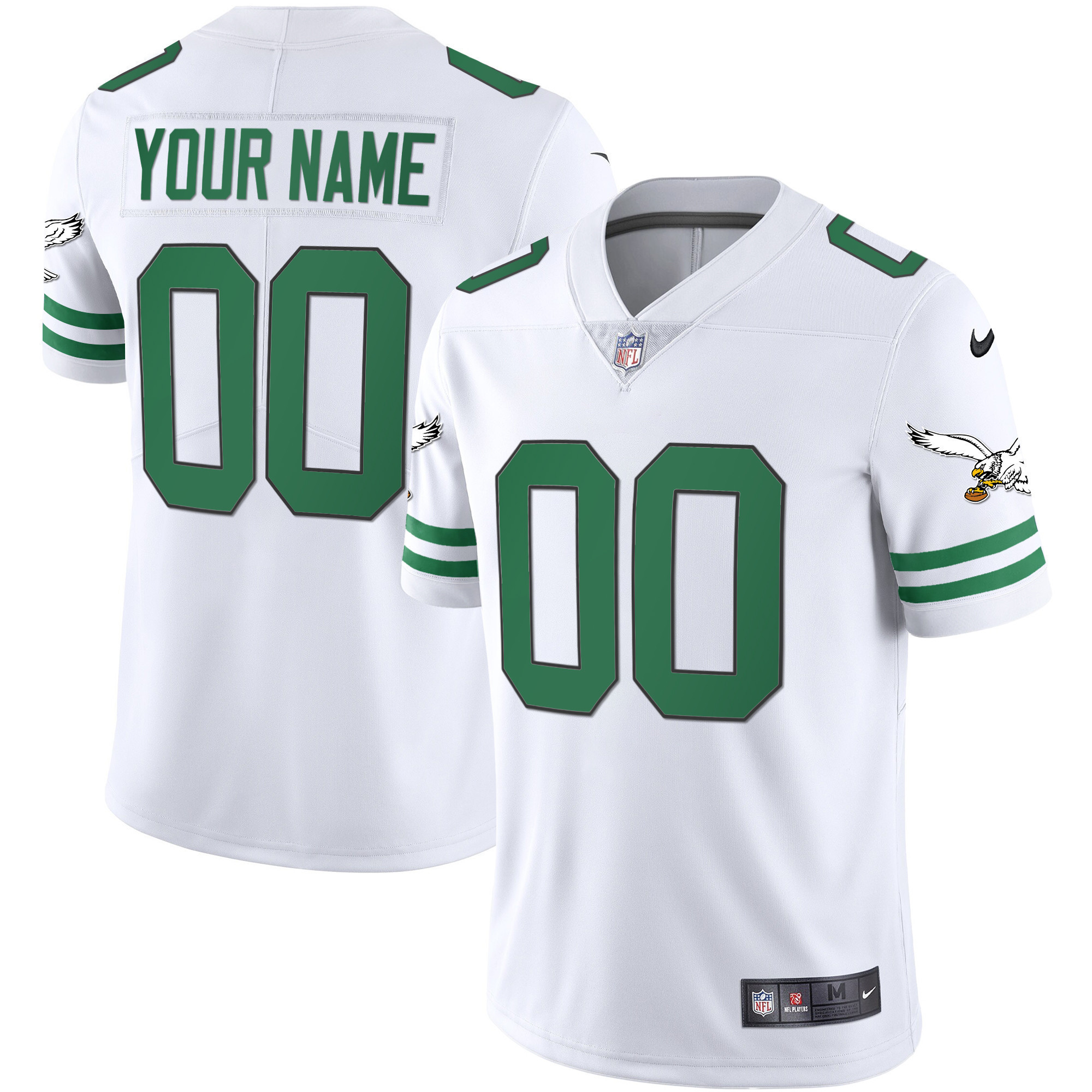 Men's Philadelphia Eagles Gold & Kelly Vapor Custom Kelly White Jersey - All Stitched