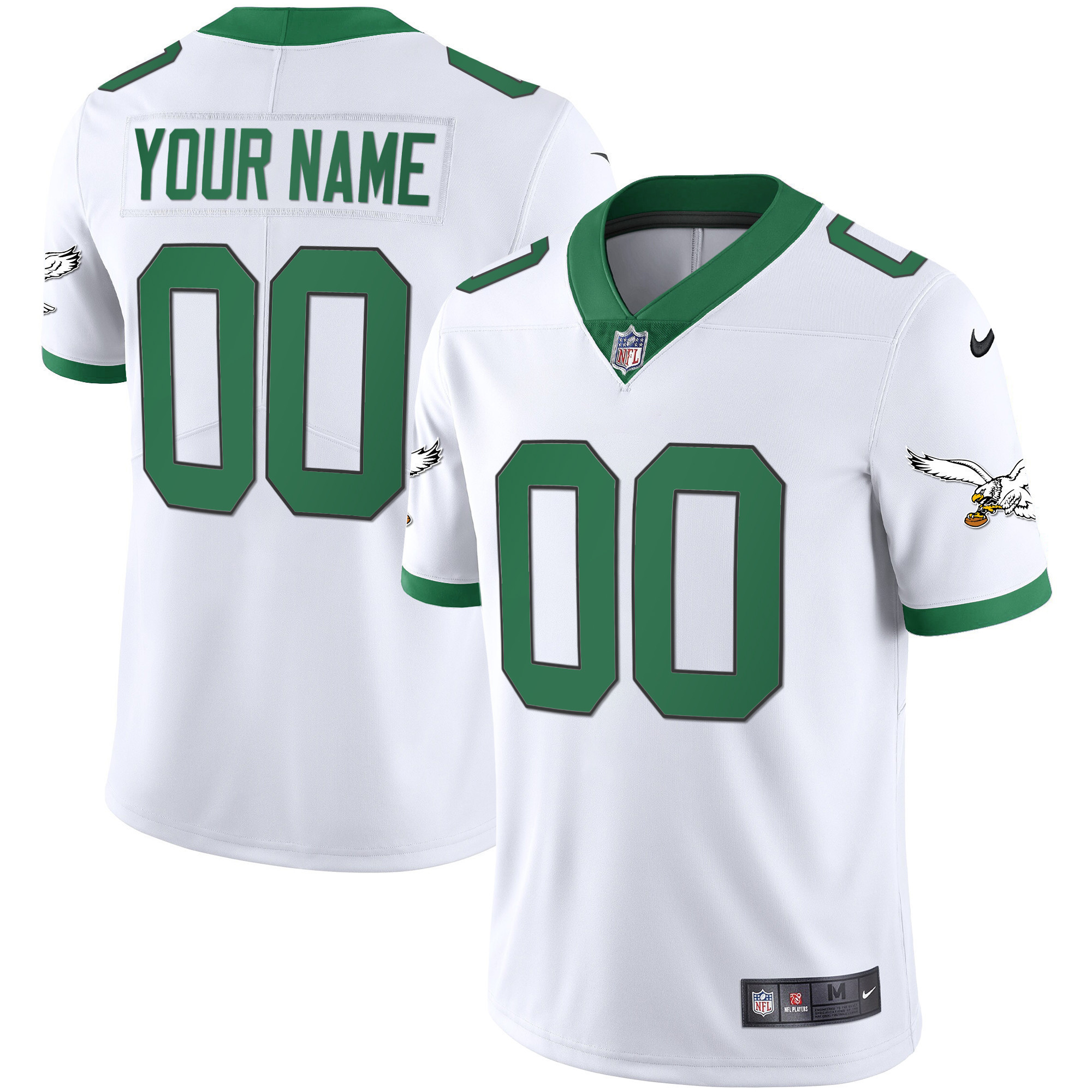 Men's Philadelphia Eagles Gold & Kelly Vapor Custom Kelly White Jersey - All Stitched