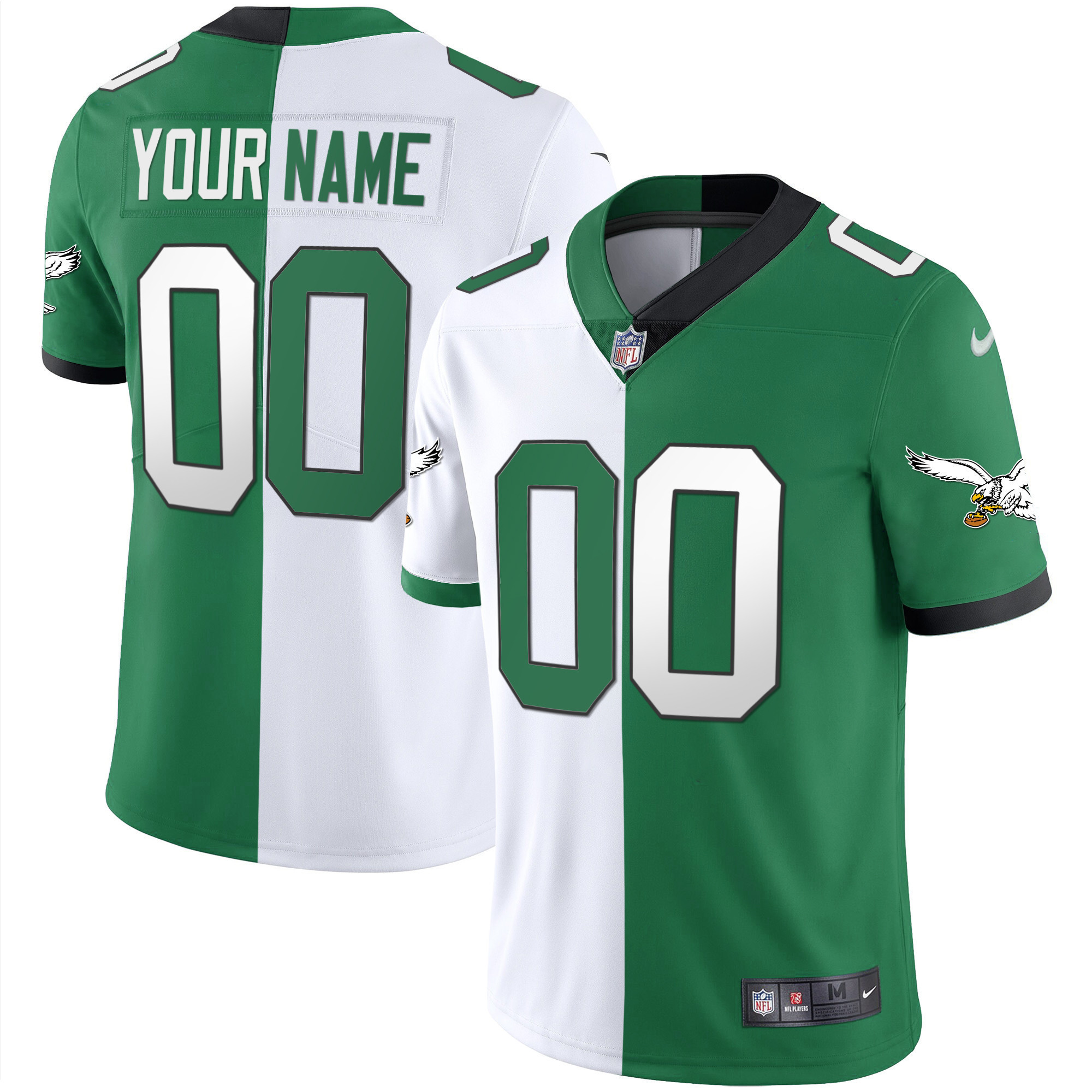 Men's Philadelphia Eagles Gold & Kelly Vapor Custom Split Jersey - All Stitched