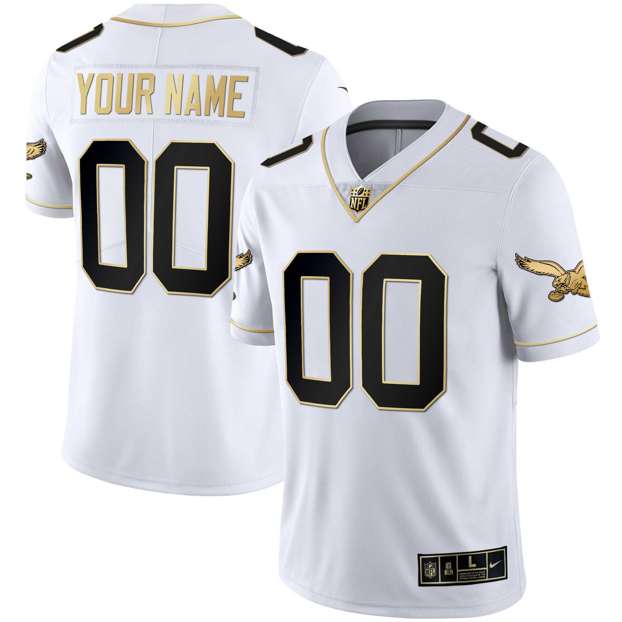 Men's Philadelphia Eagles Gold & Kelly Vapor Custom White Gold Jersey - All Stitched