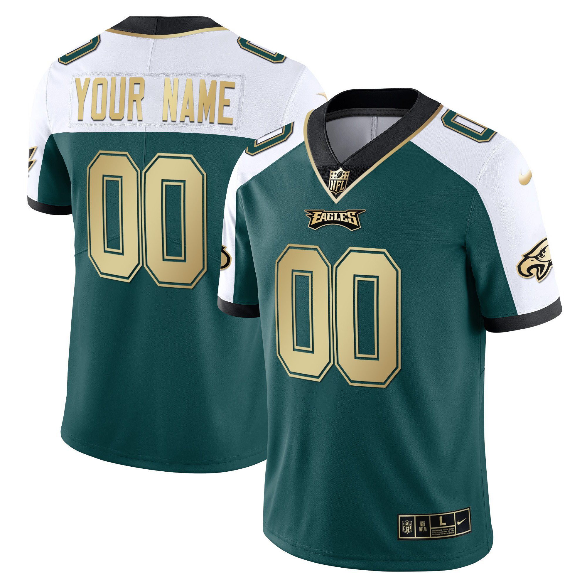 Men's Philadelphia Eagles Gold & Split Custom Name and Number - All Stitched Alternate Green Jersey - All Stitched