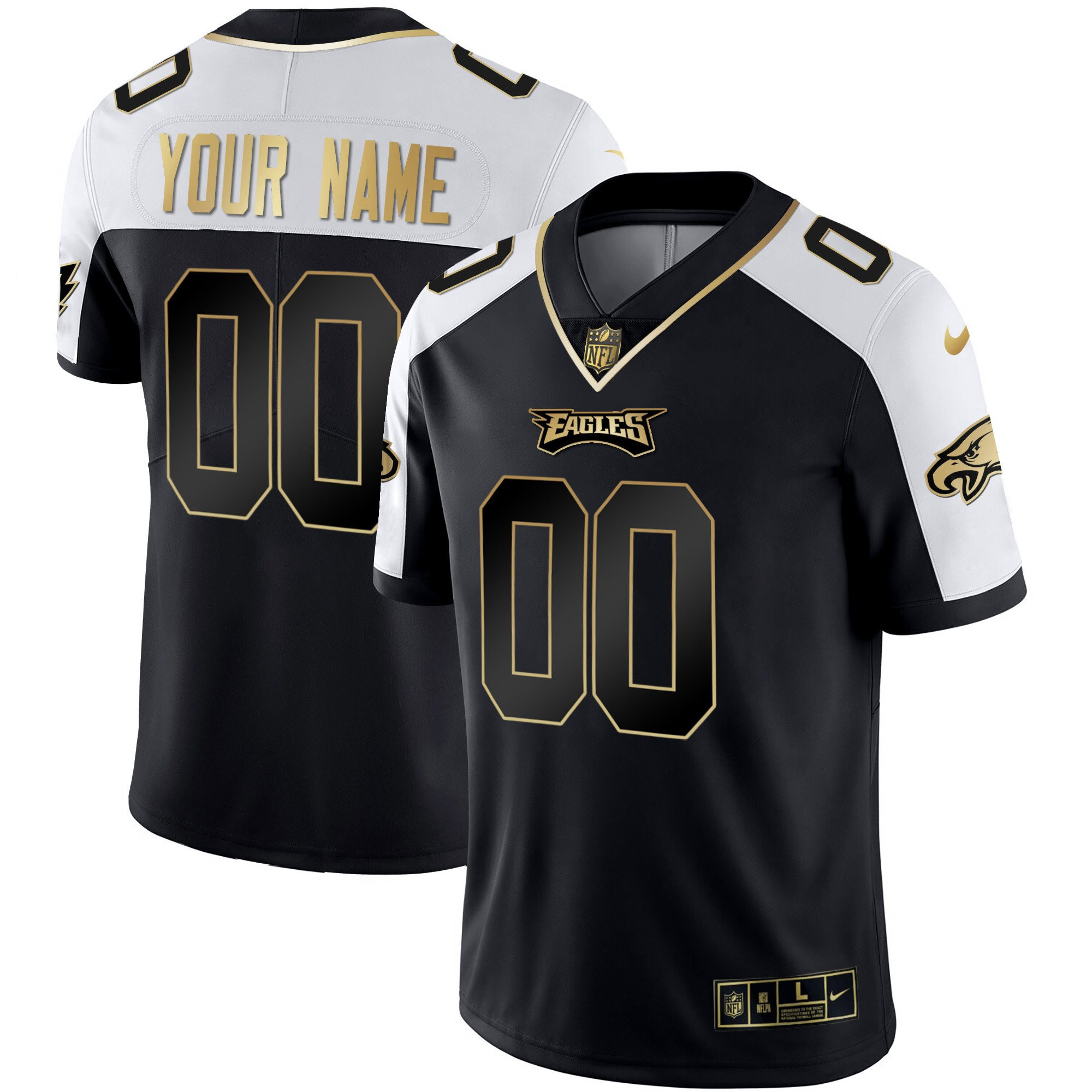 Men's Philadelphia Eagles Gold & Split Custom Name and Number - All Stitched Alternate Jersey - All Stitched
