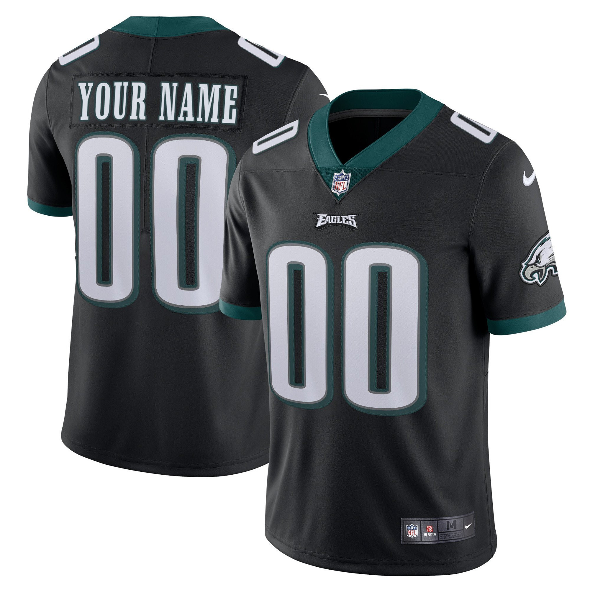 Men's Philadelphia Eagles Gold & Split Custom Name and Number - All Stitched Black Jersey - All Stitched