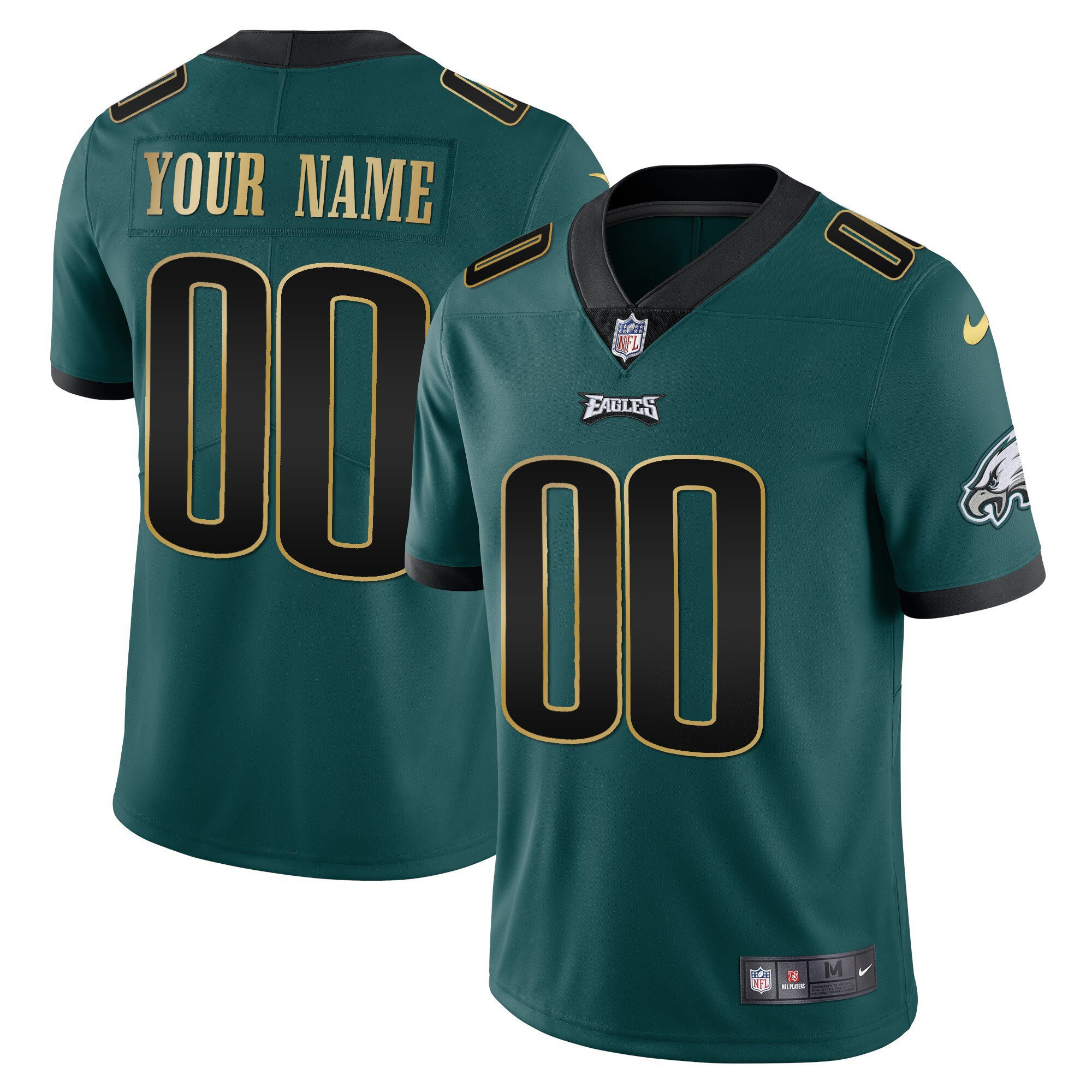 Men's Philadelphia Eagles Gold & Split Custom Name and Number - All Stitched Midnight Green Gold Trim Jersey - All Stitched
