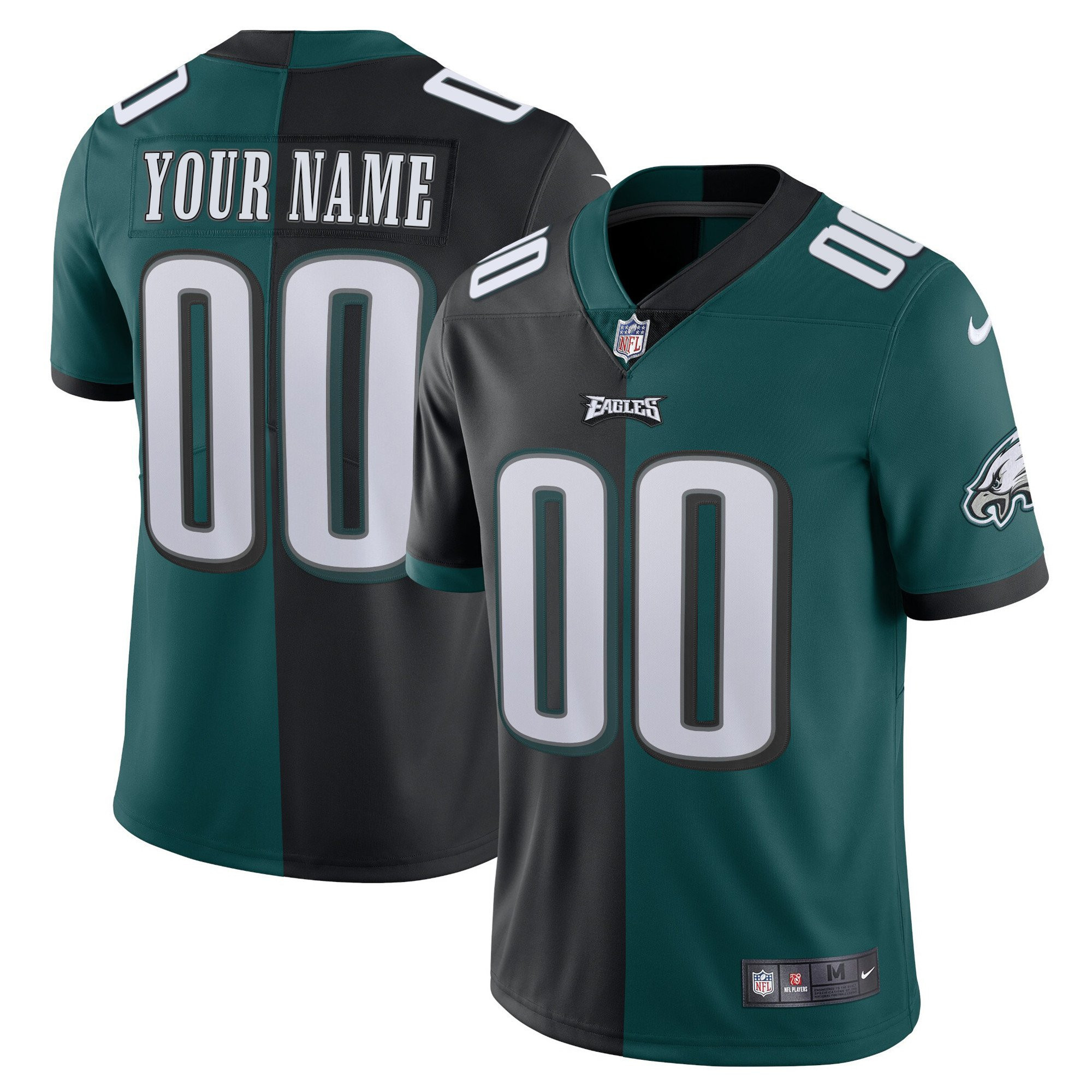 Men's Philadelphia Eagles Gold & Split Custom Name and Number - All Stitched Split Black Green Jersey - All Stitched