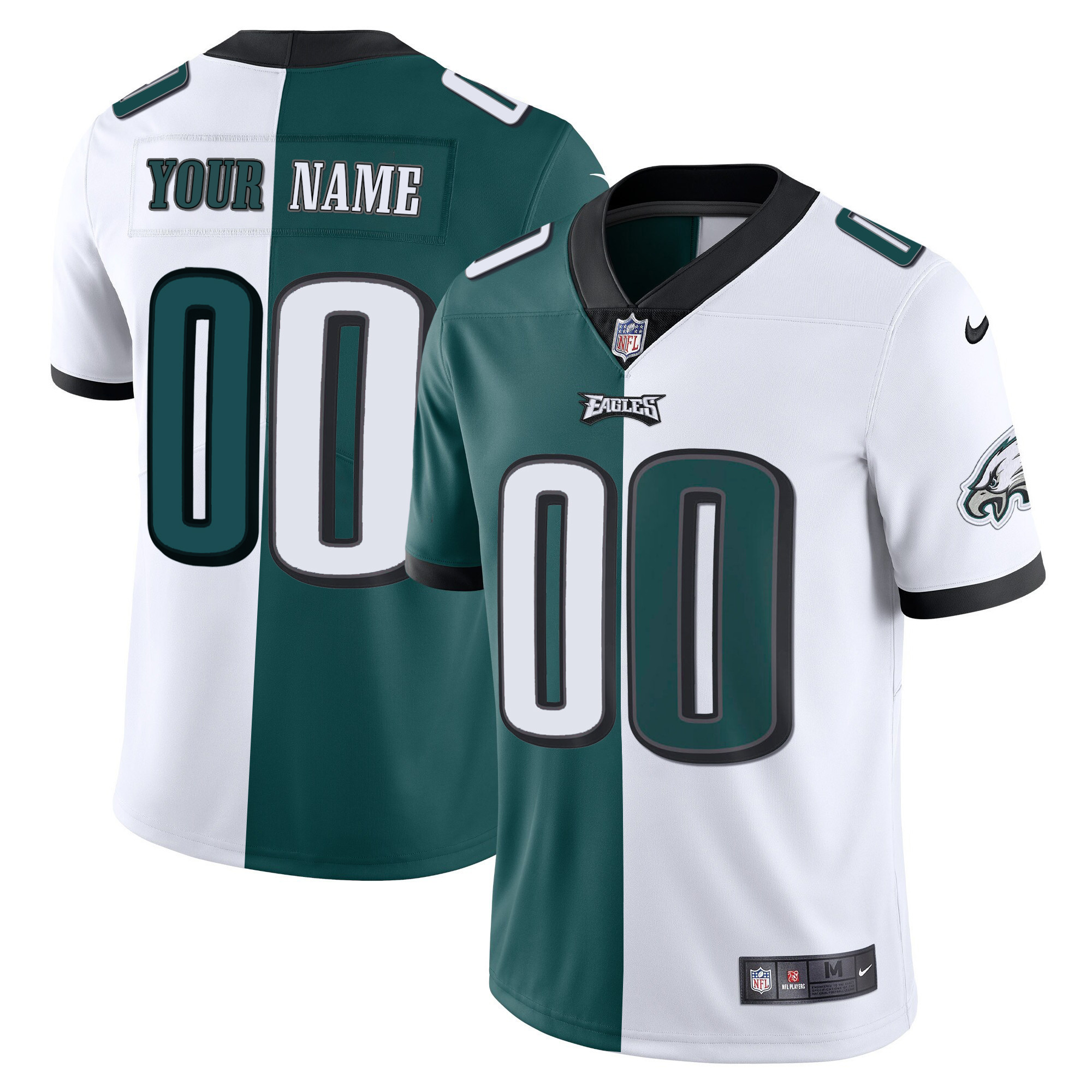 Men's Philadelphia Eagles Gold & Split Custom Name and Number - All Stitched Split Jersey - All Stitched