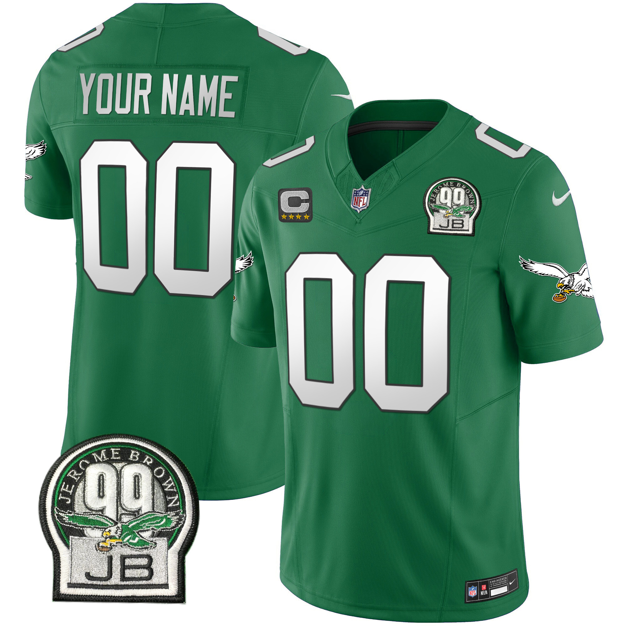 Men's Philadelphia Eagles Jerome Brown Patch Kelly Green Alternate Custom Kelly Green Jersey - All Stitched