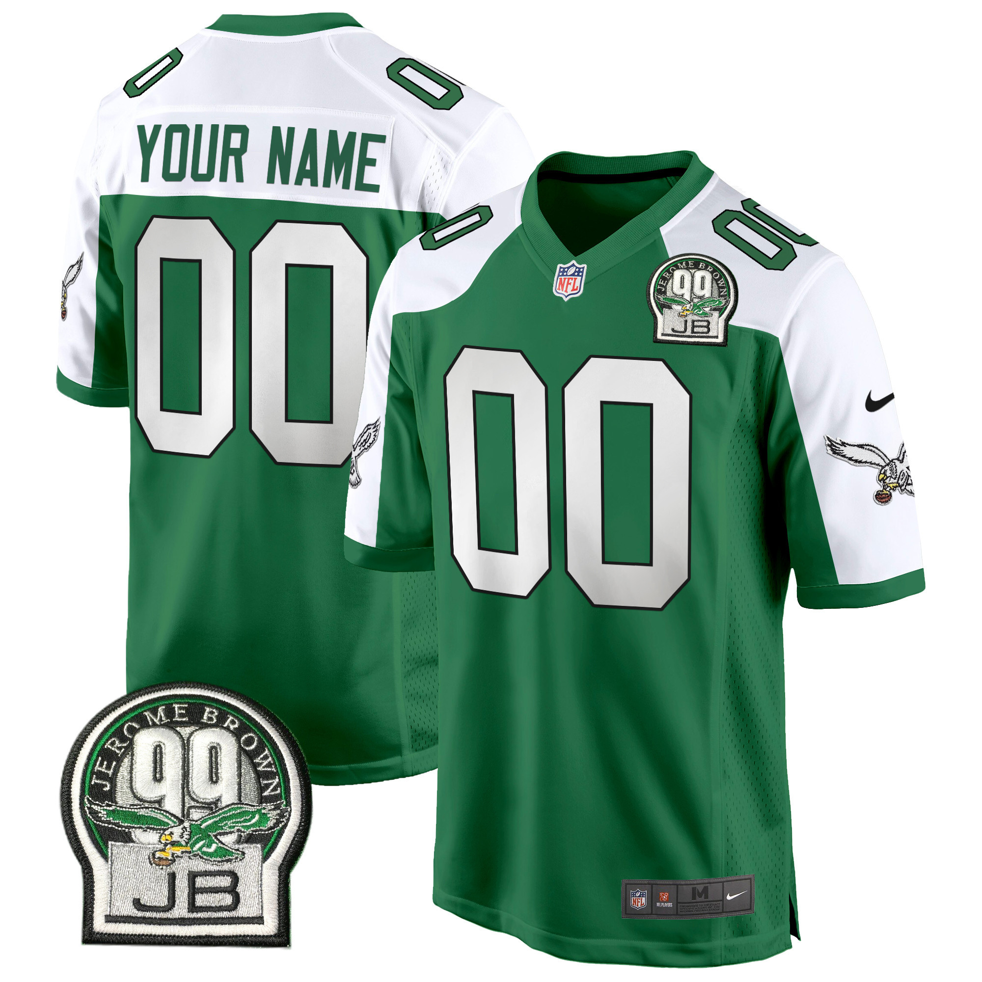 Men's Philadelphia Eagles Jerome Brown Patch Kelly Green Game Custom Kelly Alternate Jersey - All Stitched