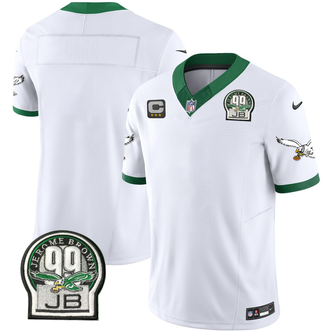 Men's Philadelphia Eagles Jerome Brown Patch White Blank White Jersey - All Stitched